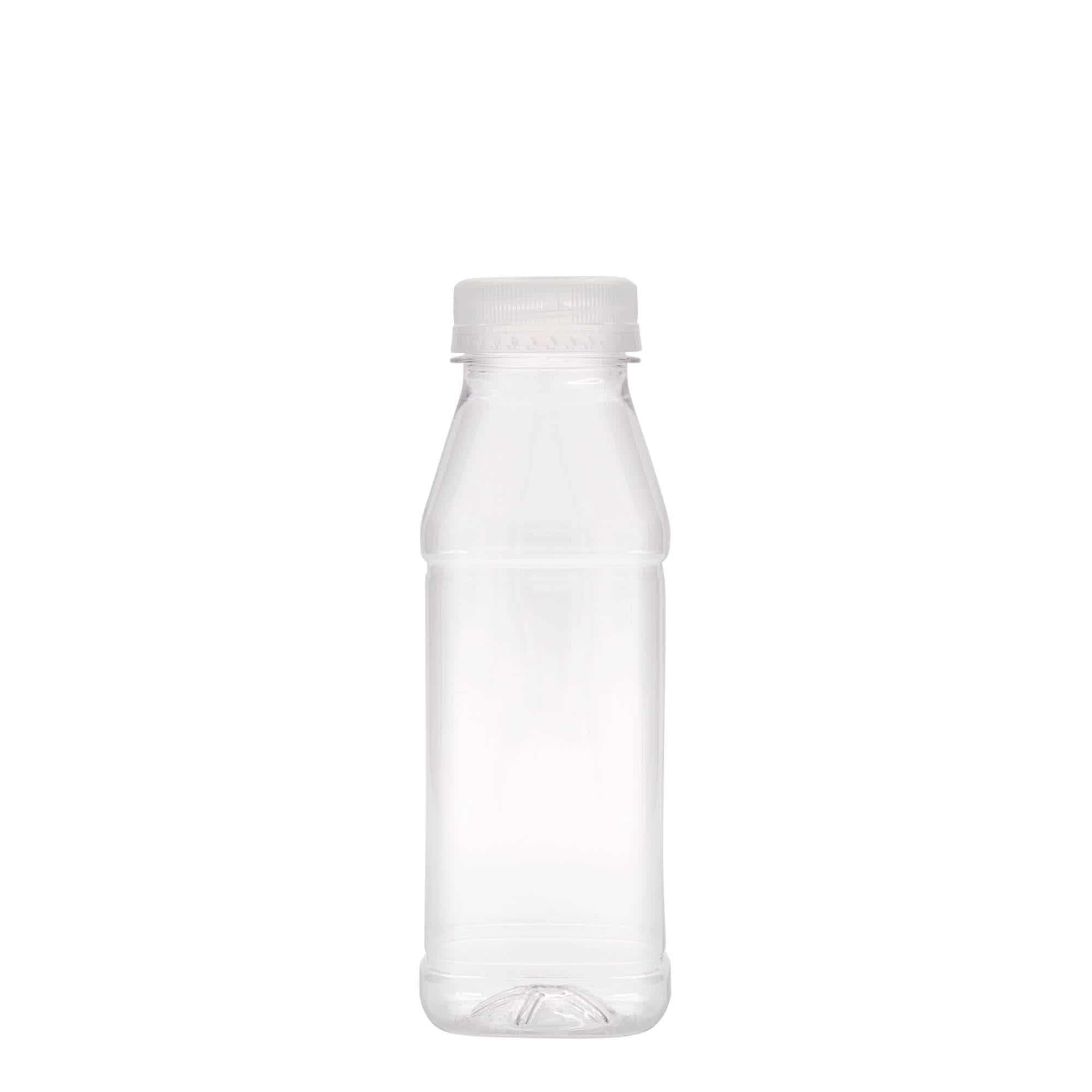 Botella de PET 'Milk and Juice Carré' de 330 ml, cuadrada, plástico, boca: 38 mm