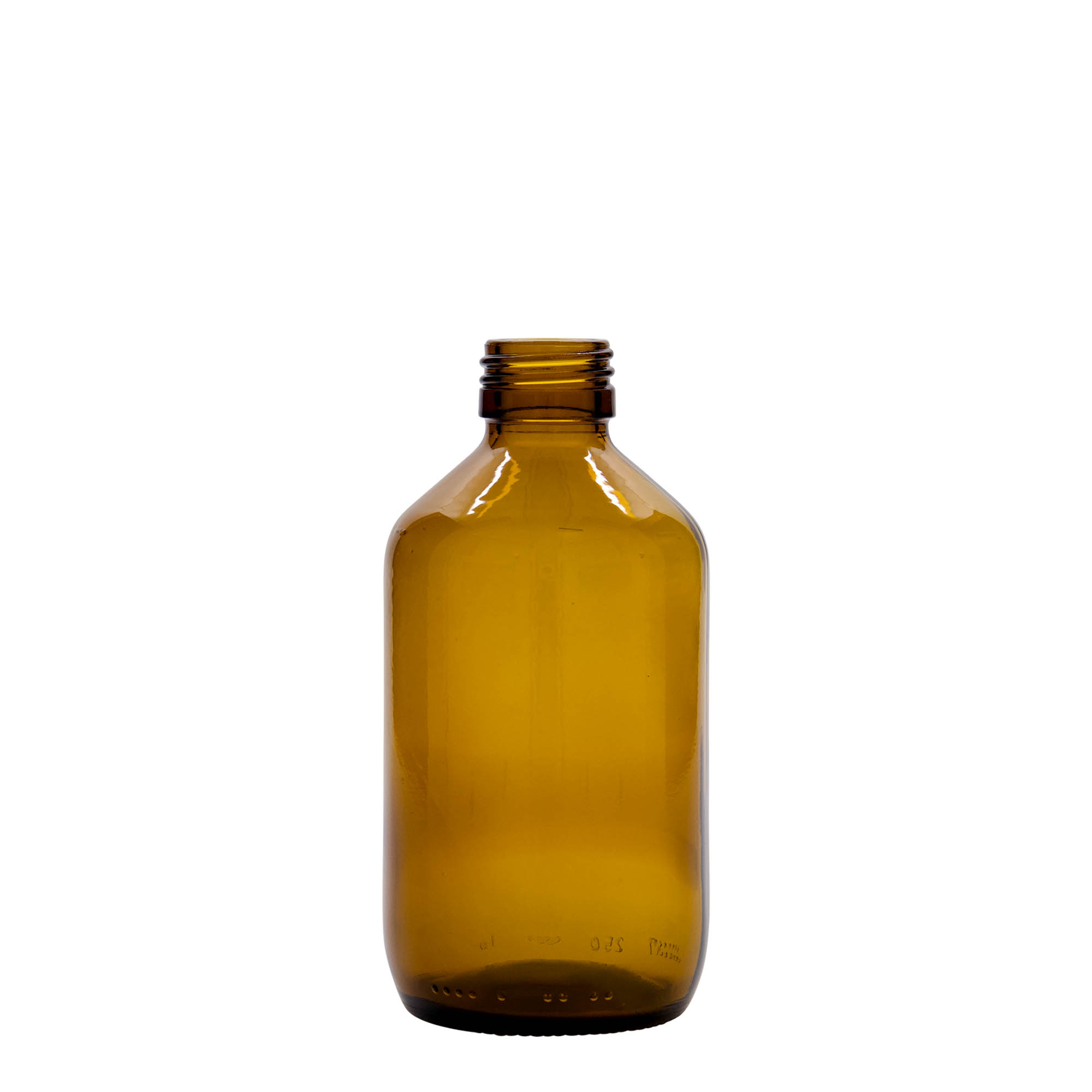 250 ml frasco medicinal, marrón, vidrio, boca: PP 28