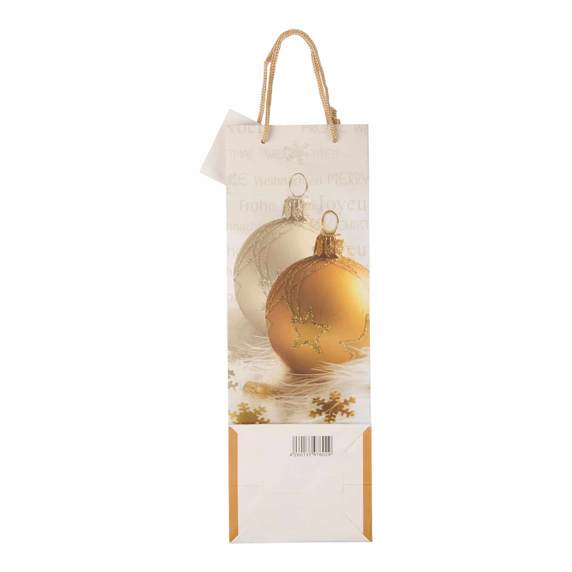 Bolsa para botella, motivo: Feliz Navidad, cuadrada, papel, dorado