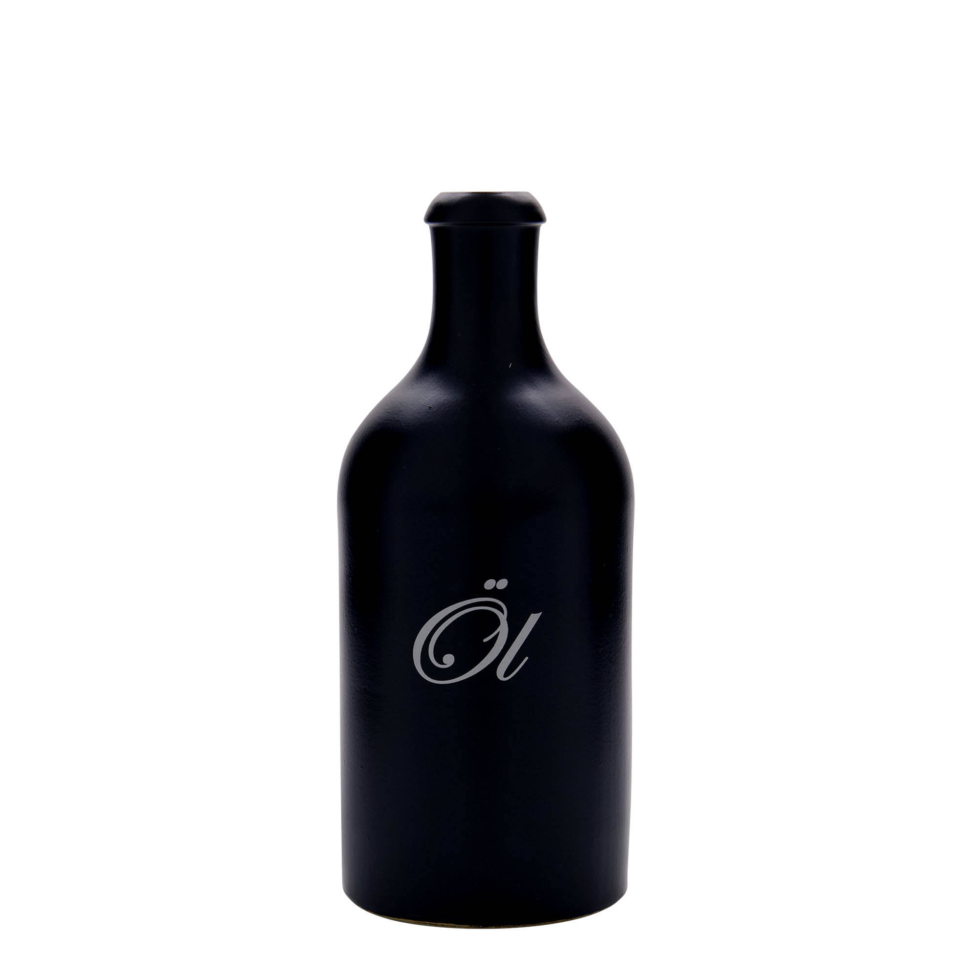Jarra de barro de 500 ml, motivo: aceite, gres, negro, boca: corcho Jarra de barro de 500 ml, motivo: aceite, gres, negro, boca: corcho