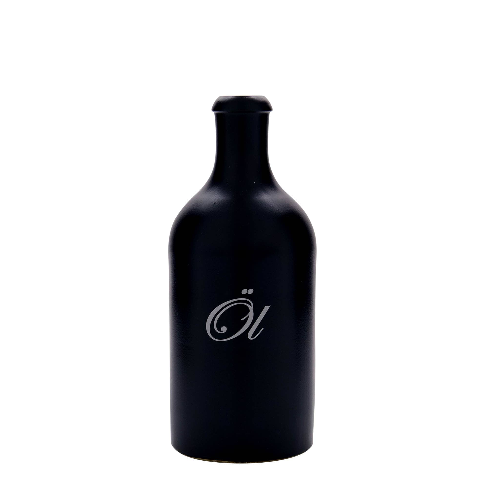 Jarra de barro de 500 ml, motivo: aceite, gres, negro, boca: corcho
