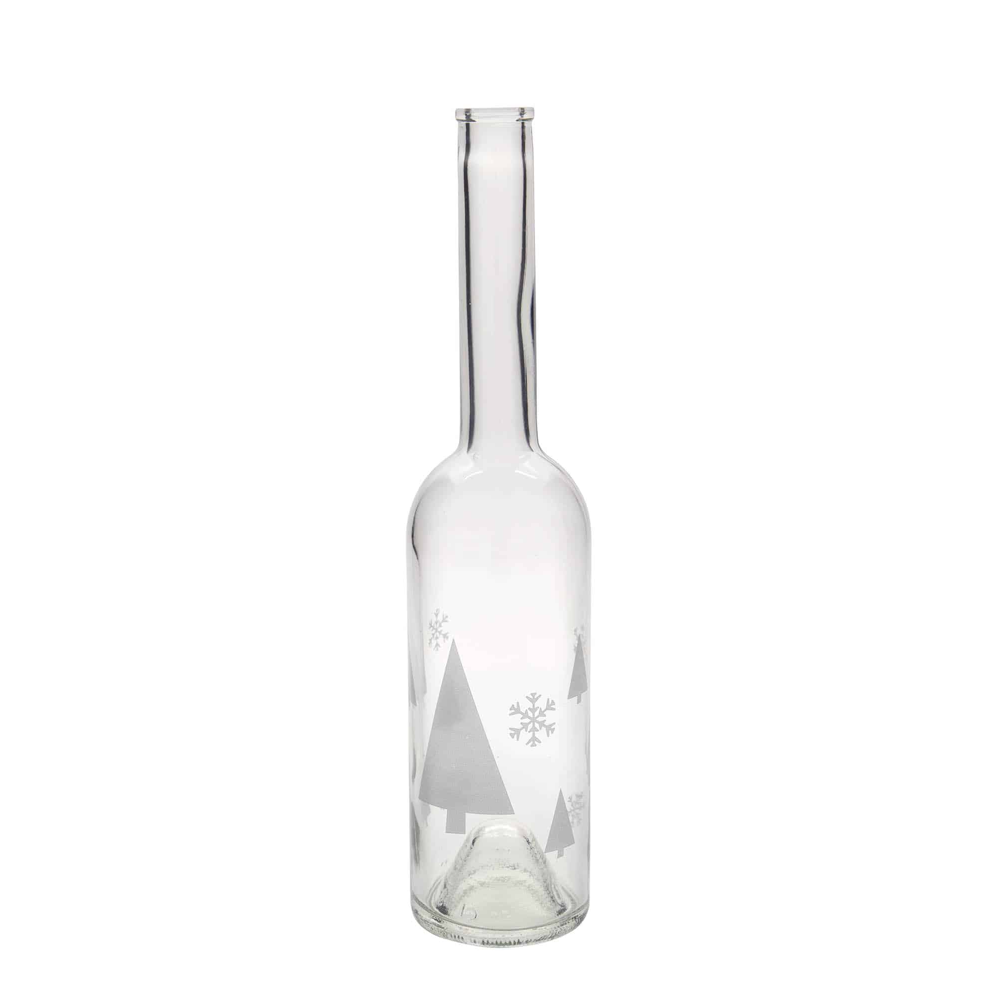 Botella de vidrio 'Opera' de 500 ml, motivo: copos de nieve, boca: corcho