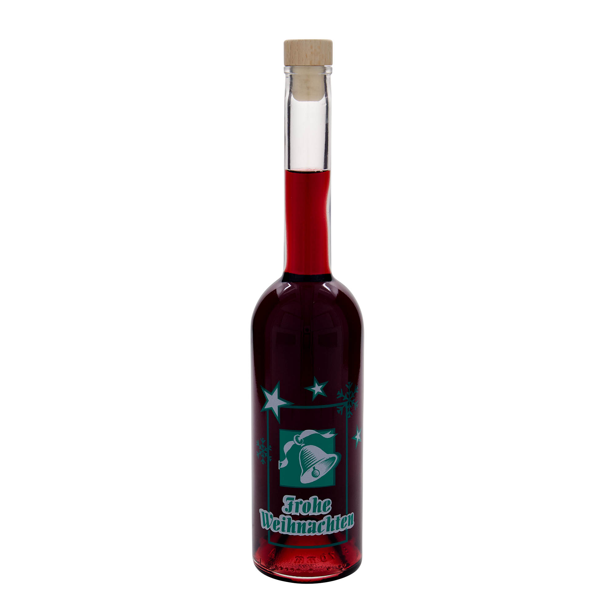 Botella de vidrio de 500 ml 'Opera', motivo: Feliz Navidad, boca: corcho