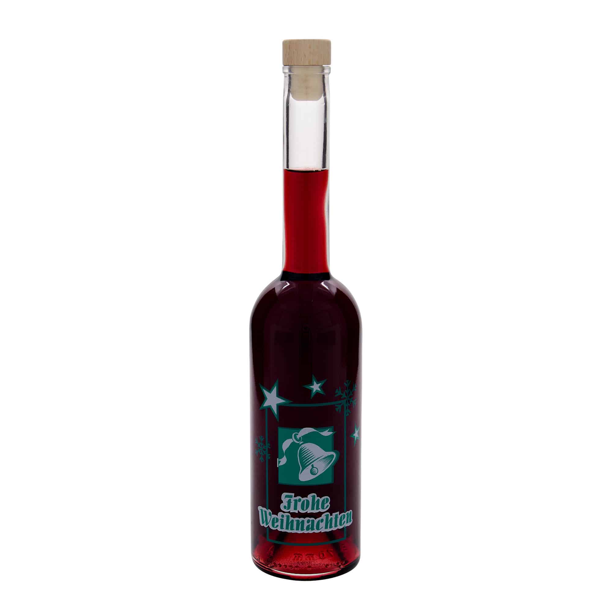 Botella de vidrio de 500 ml «Opera», motivo: Feliz Navidad, boca: corcho