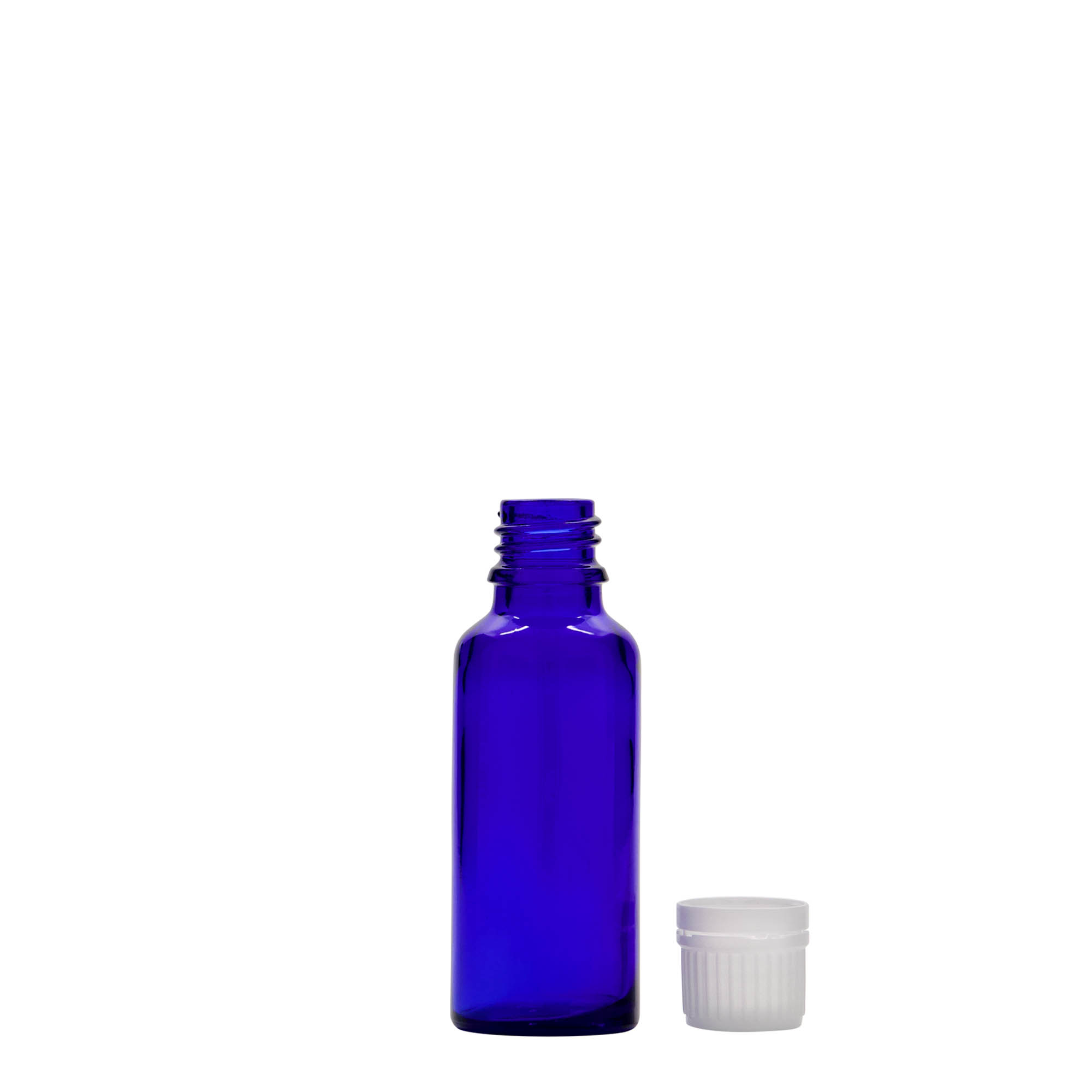 30 ml frasco medicinal, vidrio, azul real, boca: DIN 18 30 ml frasco medicinal, vidrio, azul real, boca: DIN 18