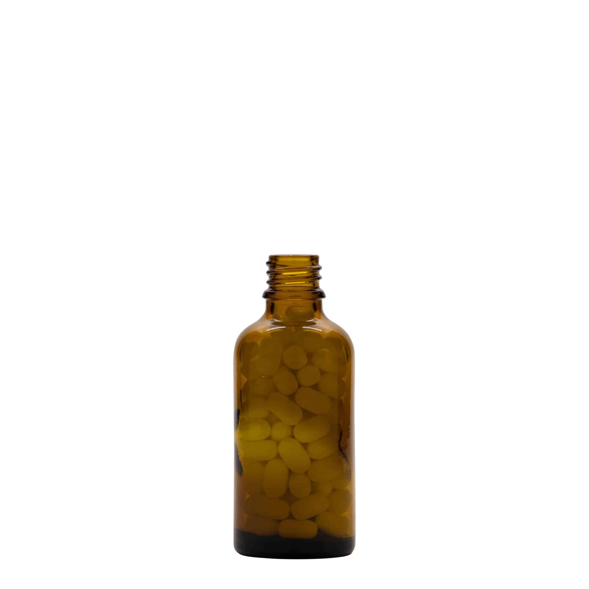 Frasco de medicina de 50 ml, vidrio, marrón, boca: DIN 18