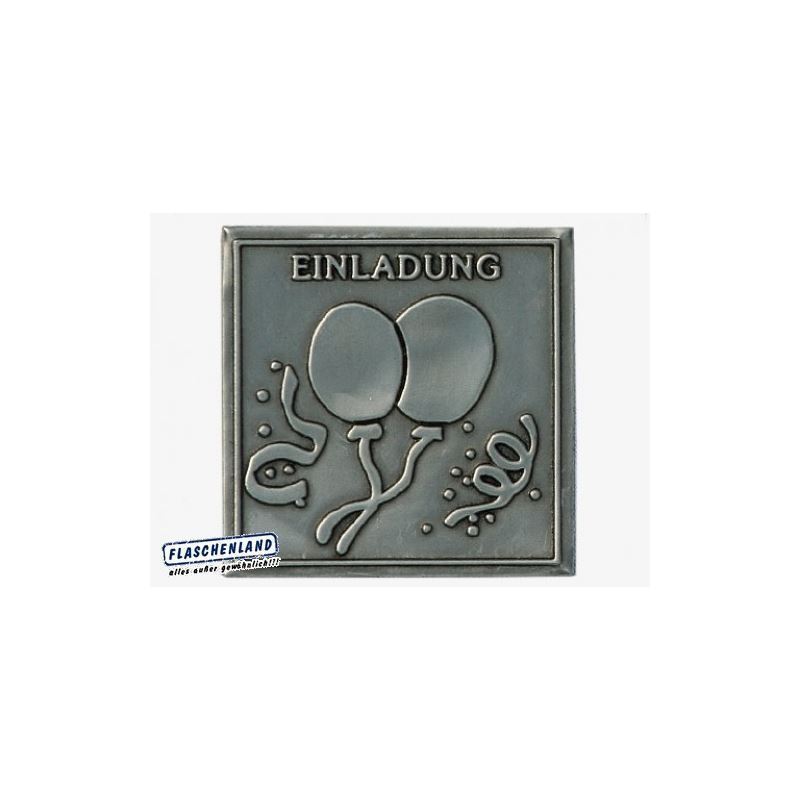 Etiqueta de estaño 'Invitación', cuadrada, metal, plateado Etiqueta de estaño 'Invitación', cuadrada, metal, plateado