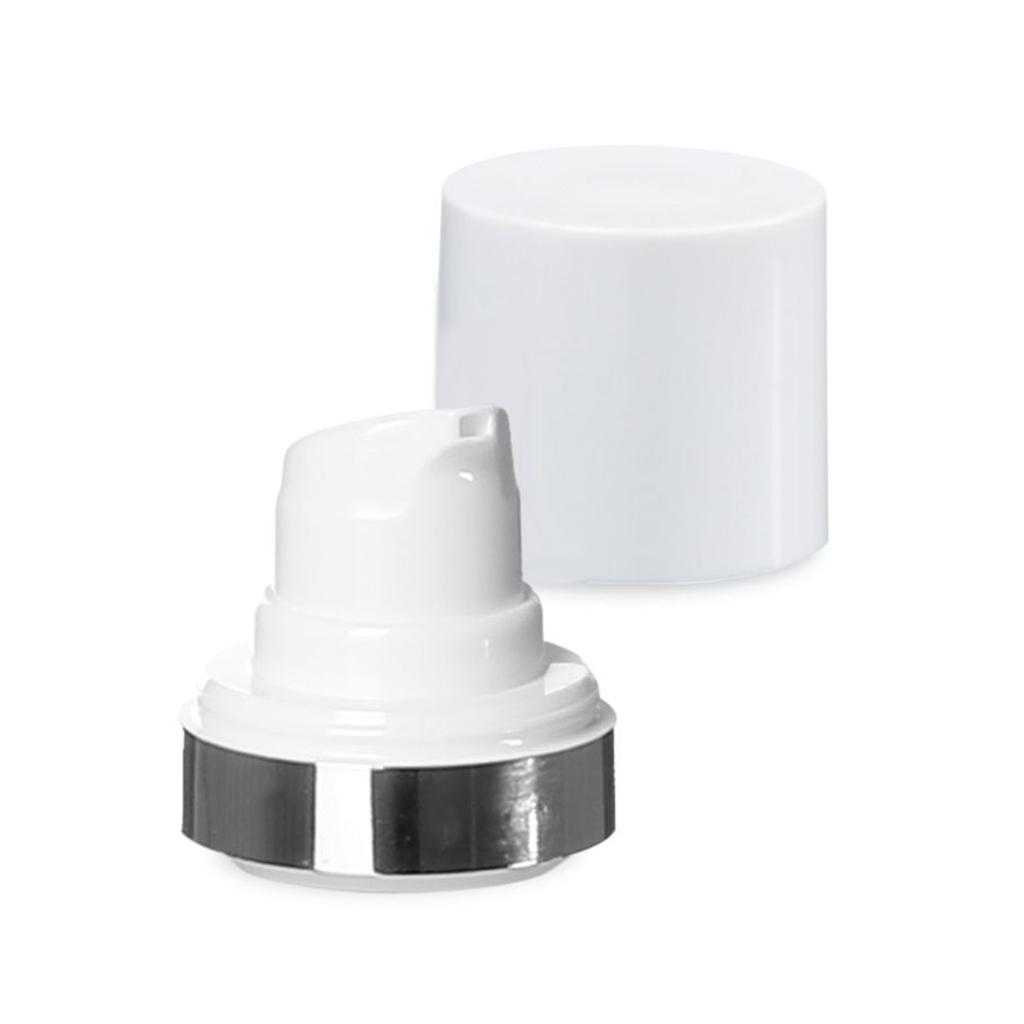 Cabezal Airless Micro borde plateado + blanco, tapa de enchufe brillante Cabezal Airless Micro borde plateado + blanco, tapa de enchufe brillante