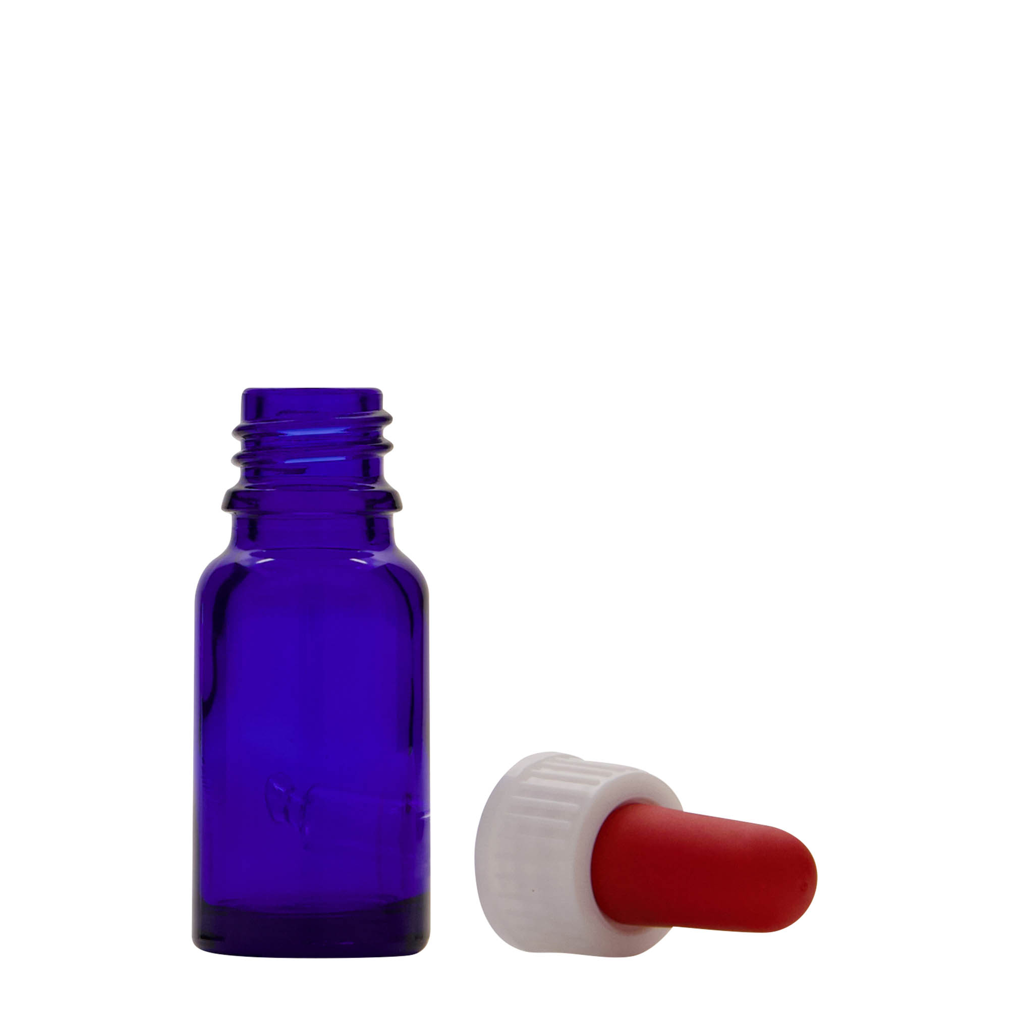 Frasco cuentagotas de 10 ml para medicina, vidrio, azul real-rojo, boca: DIN 18 Frasco cuentagotas de 10 ml para medicina, vidrio, azul real-rojo, boca: DIN 18