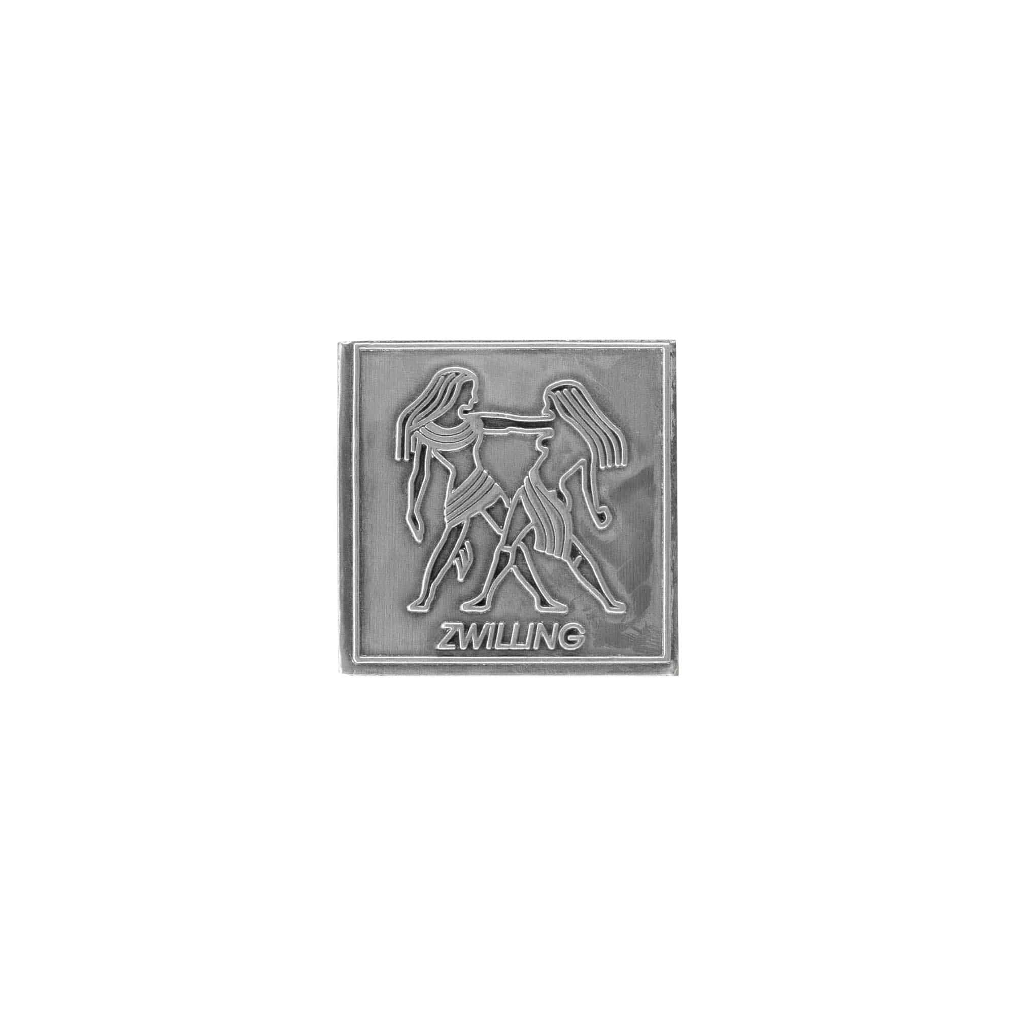Etiqueta de estaño 'Zwilling', cuadrada, metal, plateada Etiqueta de estaño 'Zwilling', cuadrada, metal, plateada