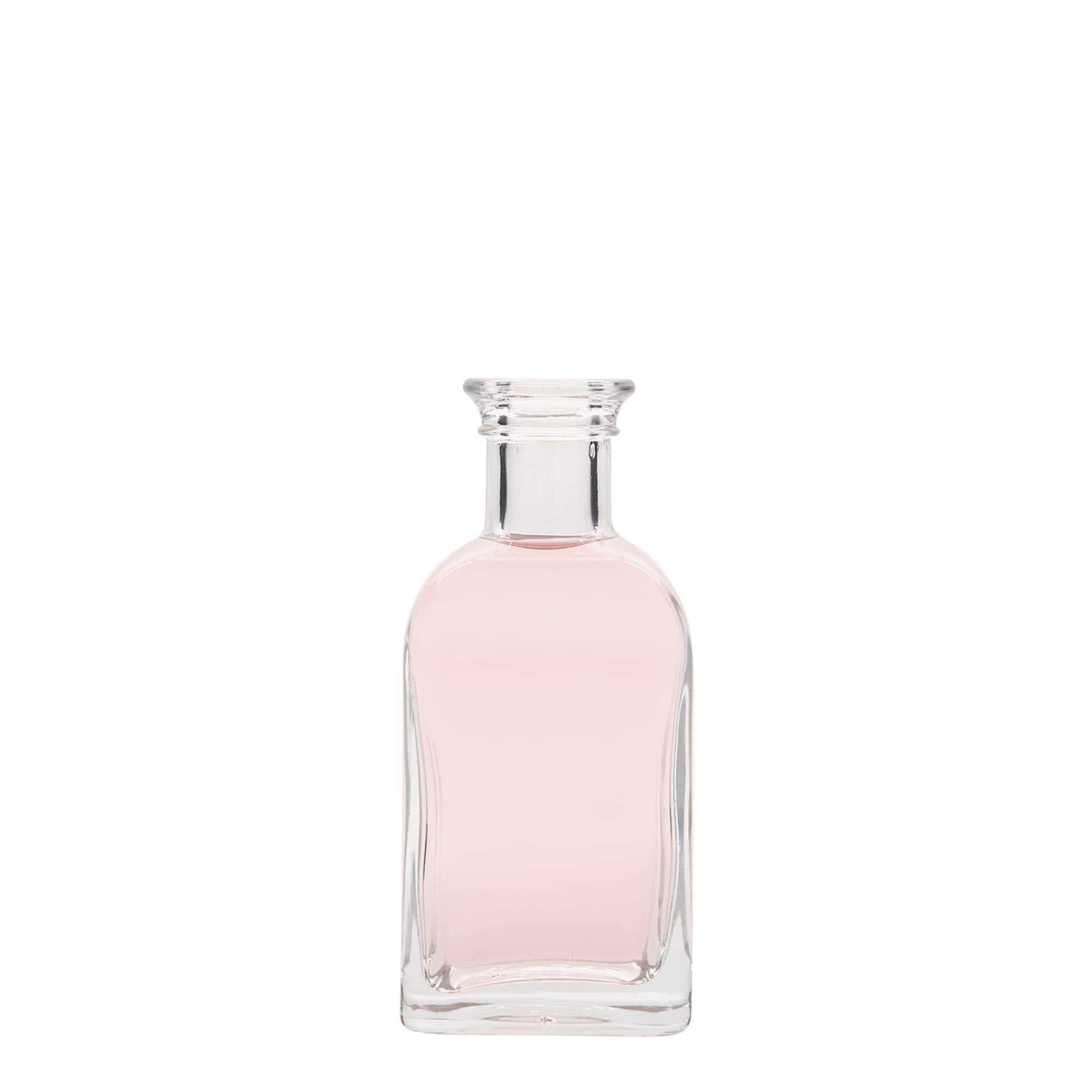 Botella de vidrio de farmacia 'Carré' de 100 ml, cuadrada, boca: corcho