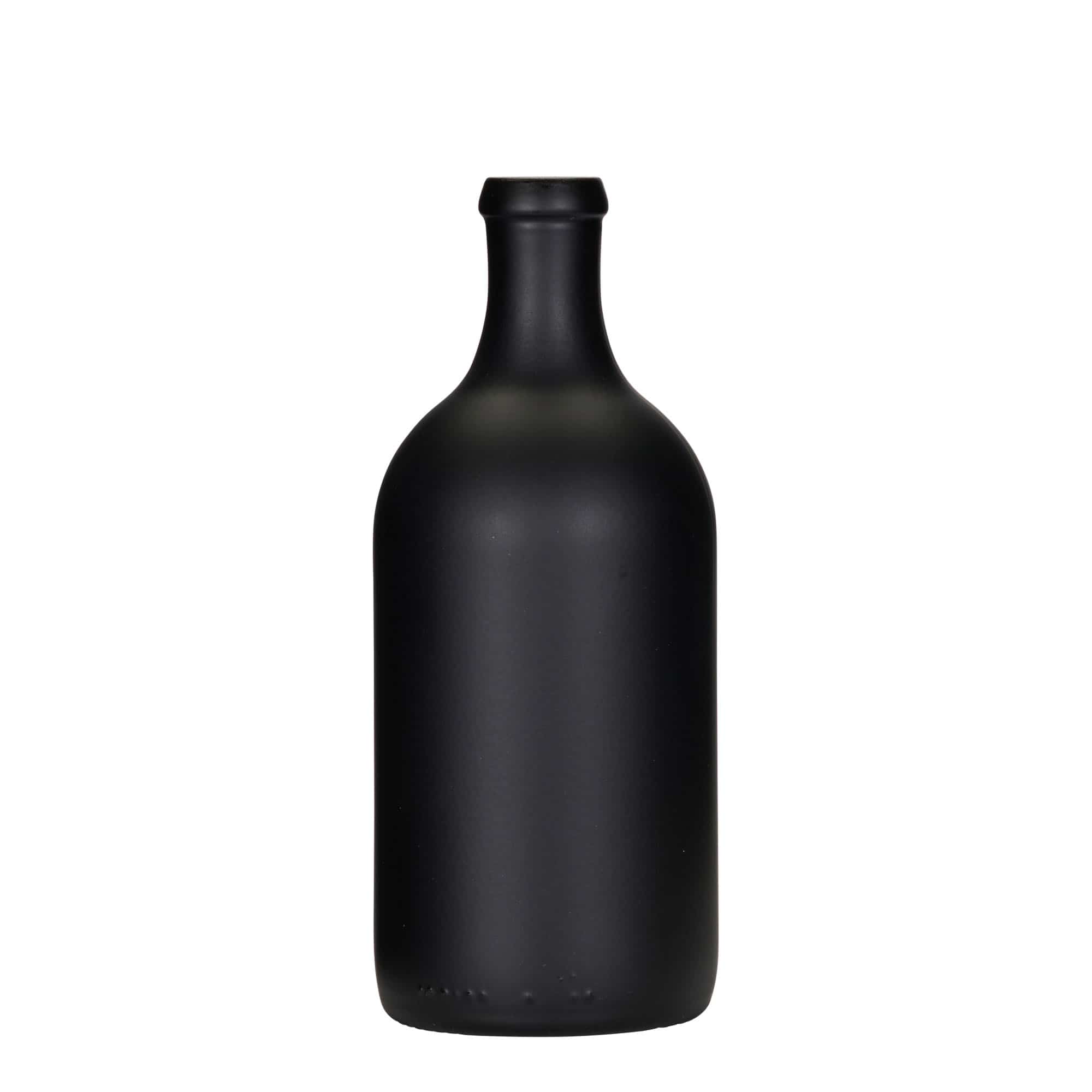 Botella de vidrio 'Ginevra Leggera' de 500 ml, negro, boca: corcho Botella de vidrio 'Ginevra Leggera' de 500 ml, negro, boca: corcho