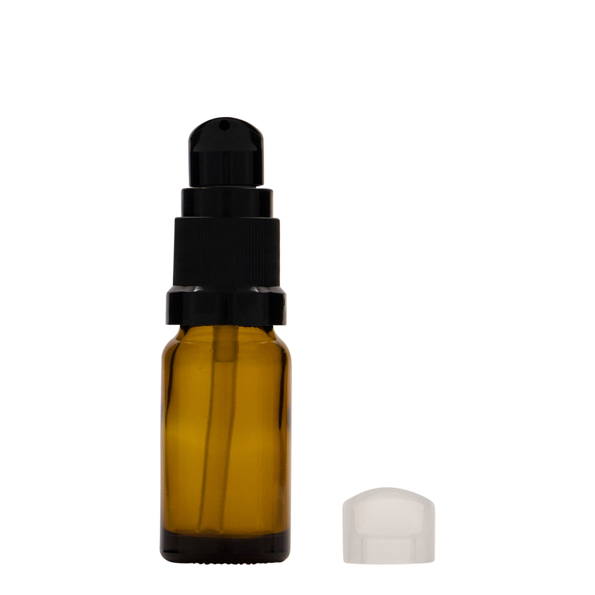 Frasco médico de 10 ml con bomba dosificadora para loción, vidrio, marrón, boca: DIN 18 Frasco médico de 10 ml con bomba dosificadora para loción, vidrio, marrón, boca: DIN 18