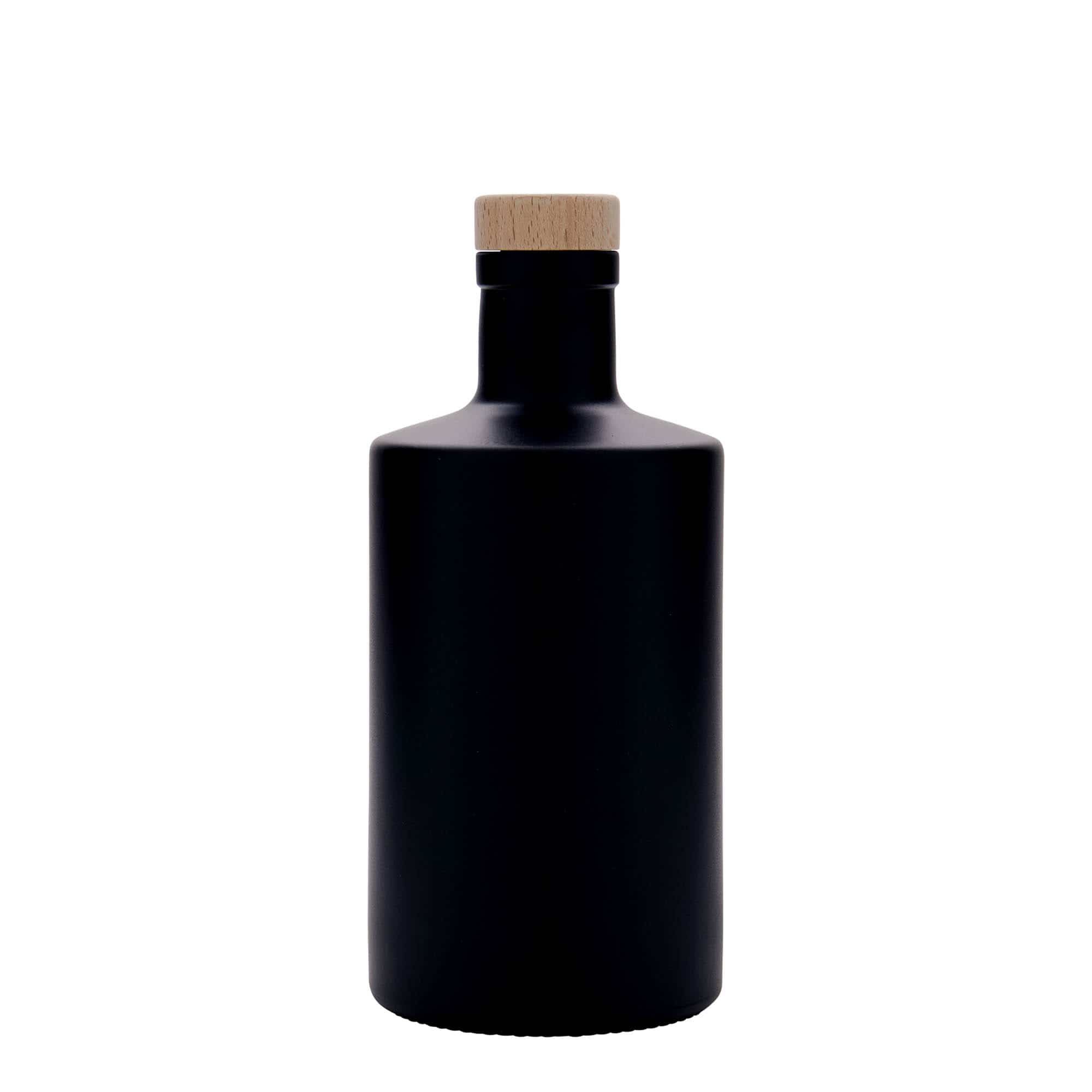 Botella de vidrio 'Caroline' de 500 ml, negro, boca: corcho