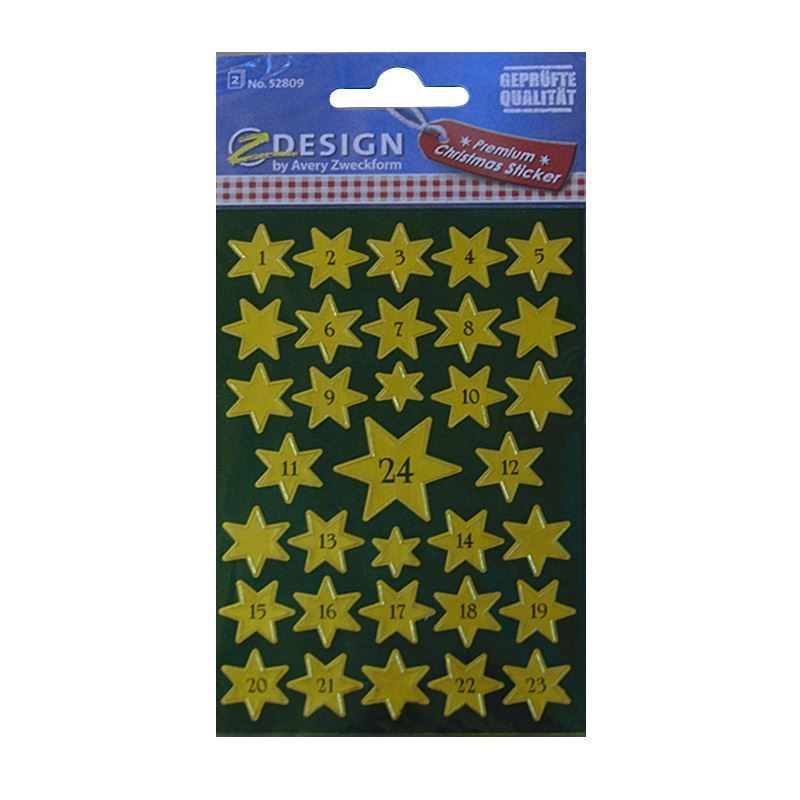 Pegatinas Zweckform «Calendario de Adviento 1-24», papel, dorado
