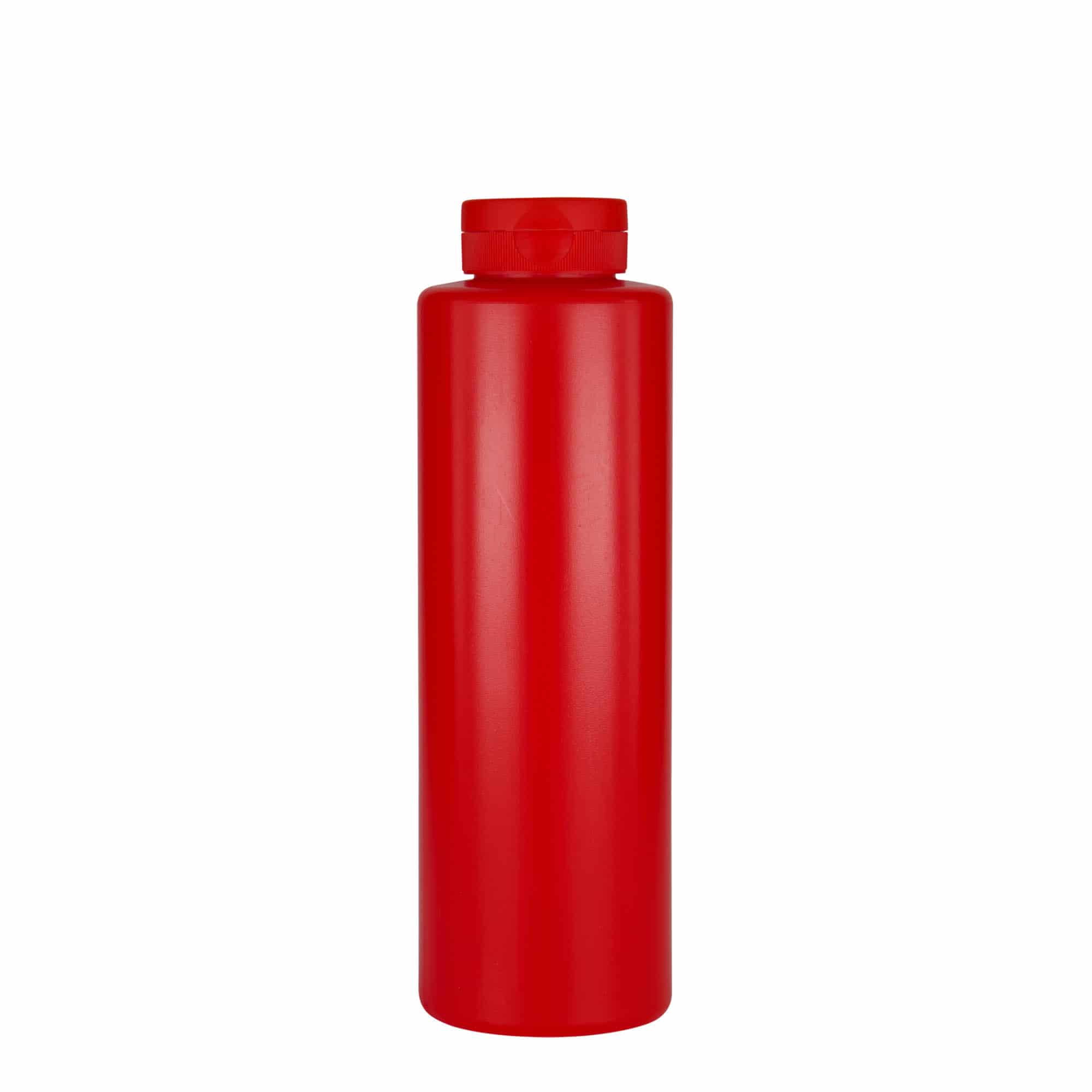 Botella para salsa de 500 ml, plástico LDPE, rojo, boca: 38/400