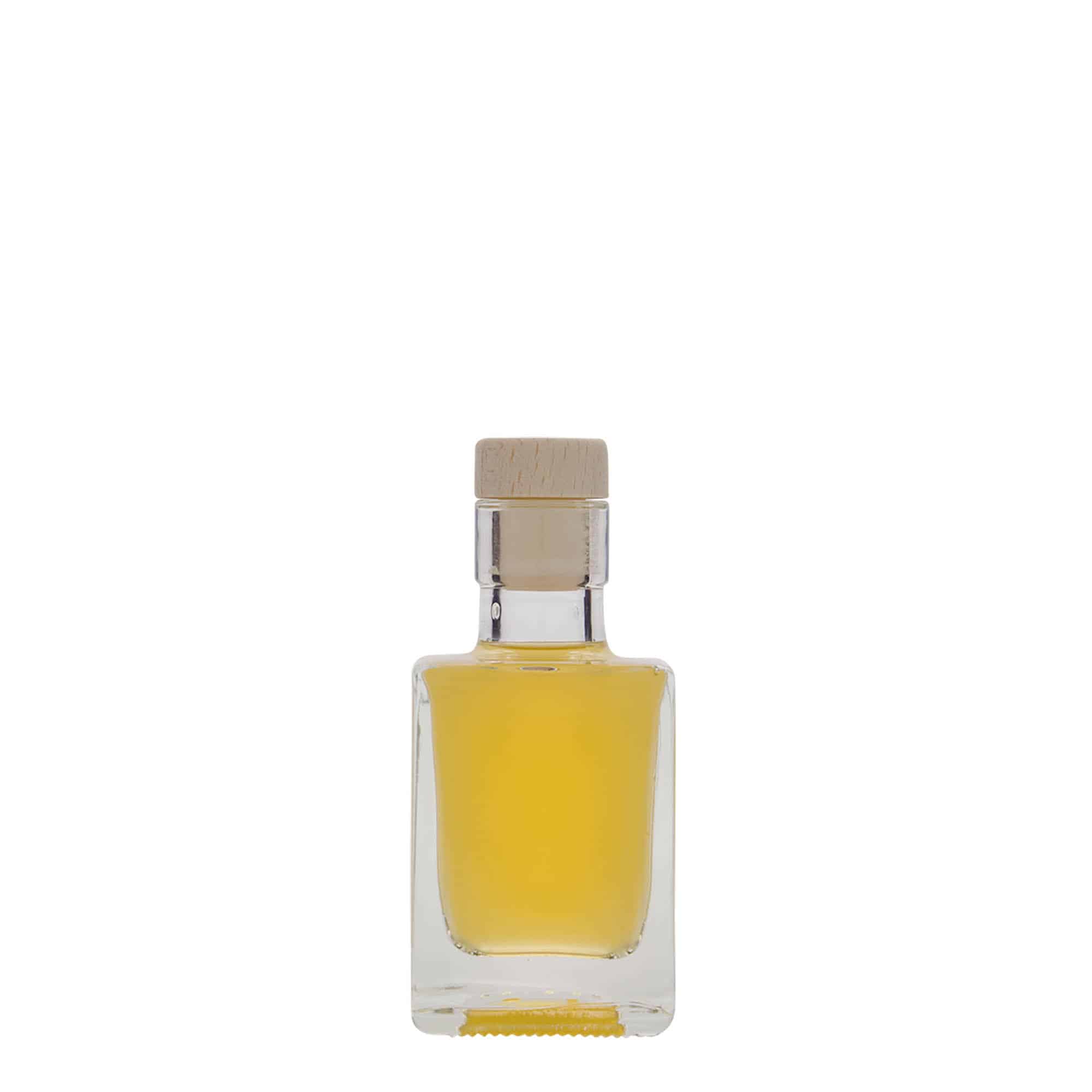 Botella de vidrio 'Cube' de 50 ml, cuadrada, boca: corcho