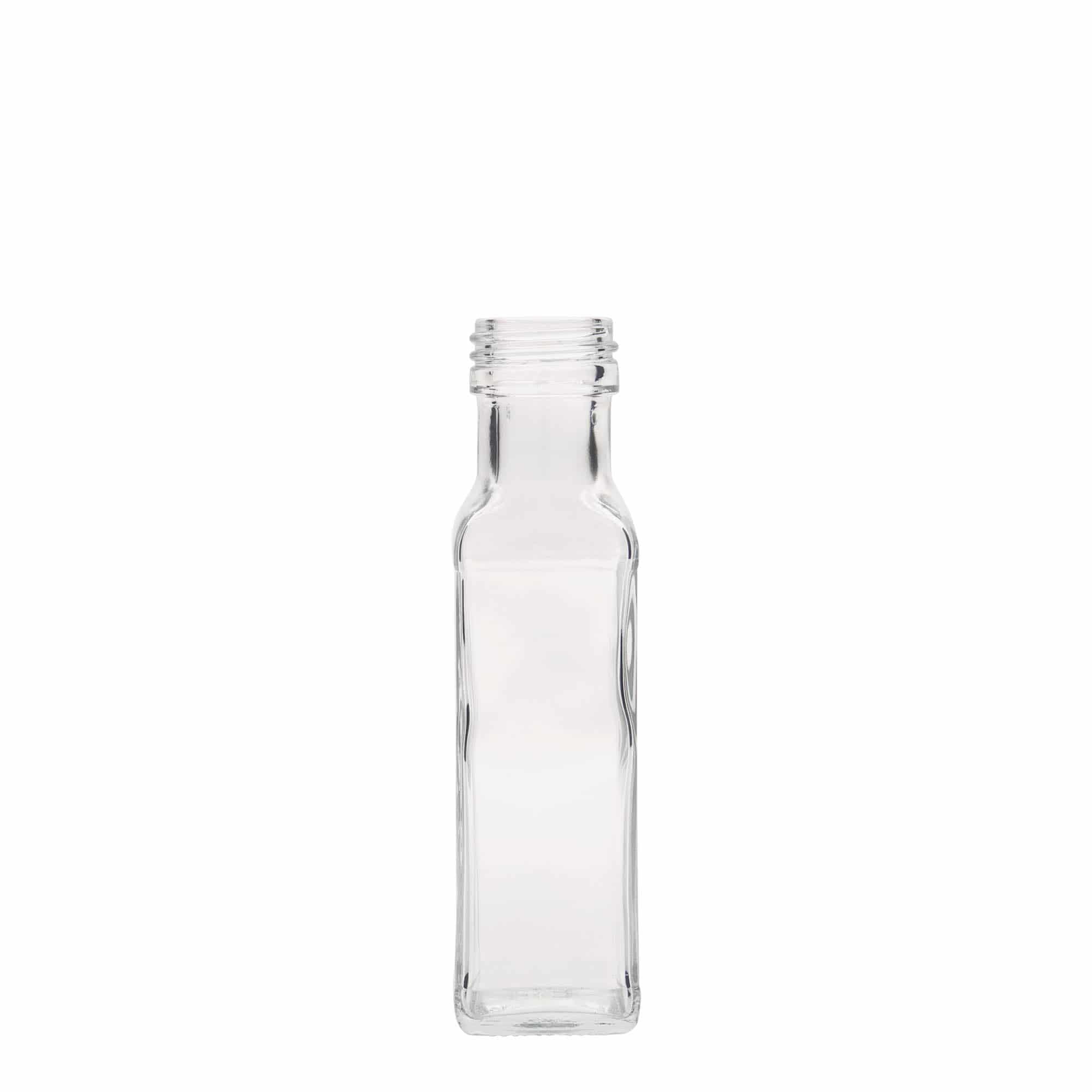 Botella de vidrio de 100 ml «Marasca», cuadrada, boca: PP 31,5