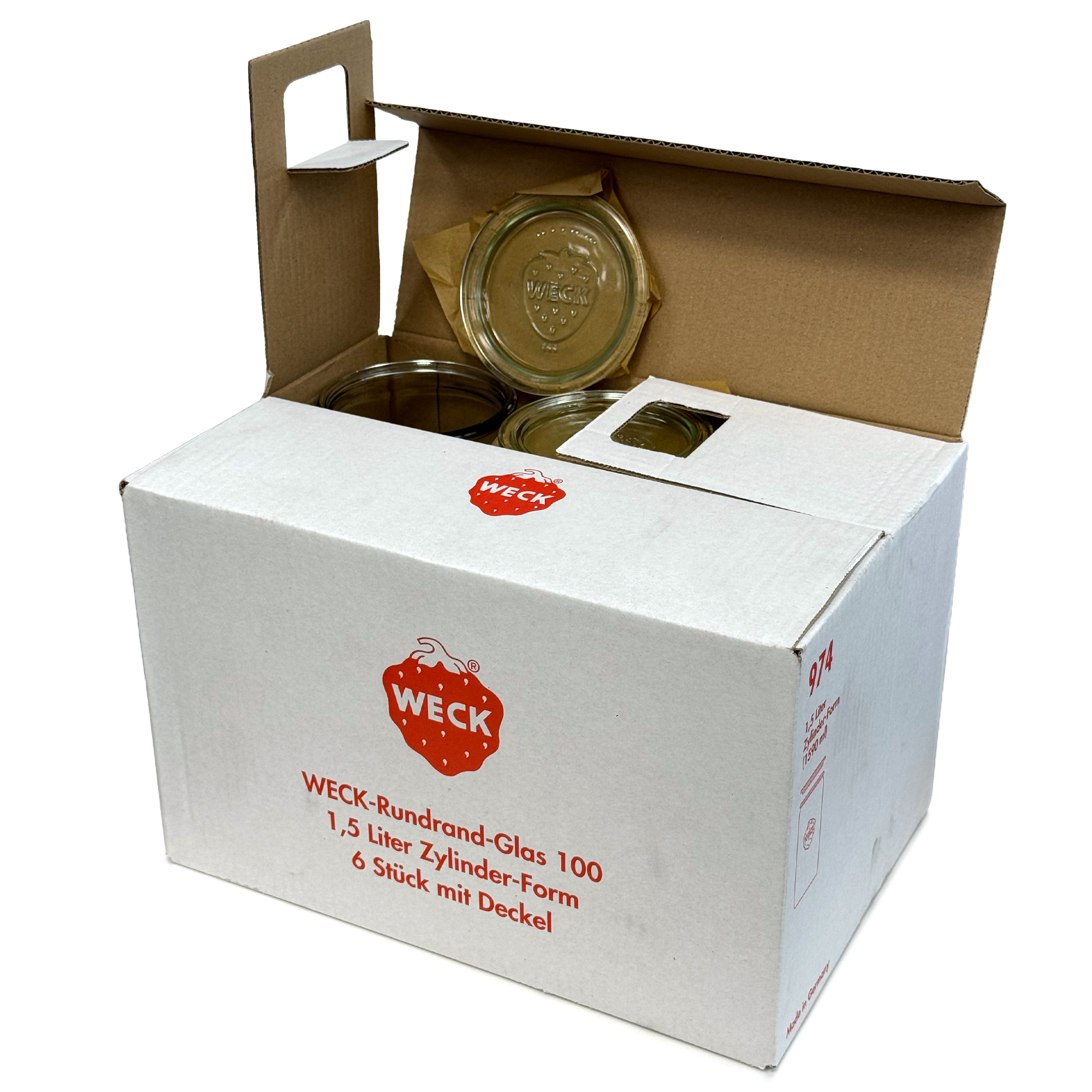 6x 1575 ml vaso cilíndrico WECK con tapa de vidrio RR 100