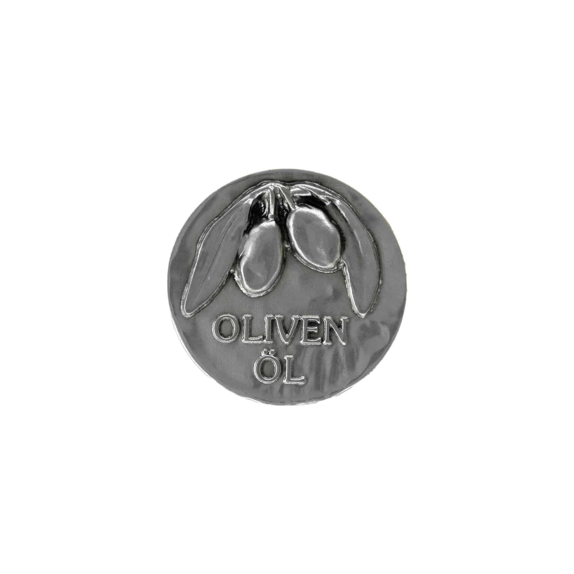 Etiqueta de estaño 'Aceite de oliva', metal, plateado