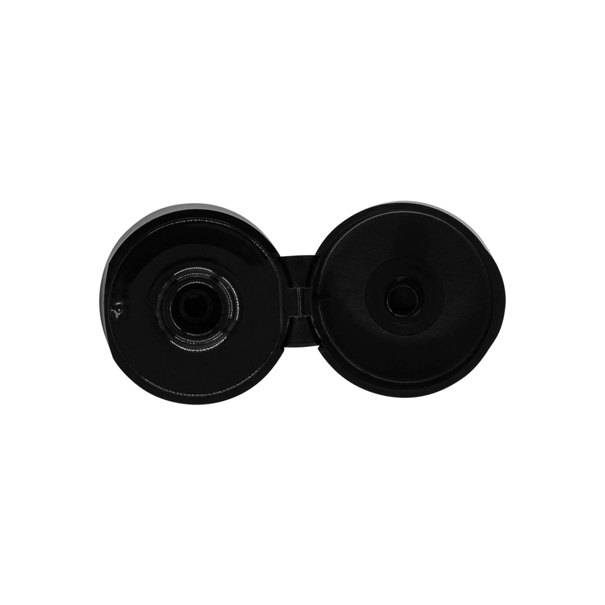 Tapa roscada con bisagra abatible, plástico PP, negro, para boquilla: 24/410 Tapa roscada con bisagra abatible, plástico PP, negro, para boquilla: 24/410