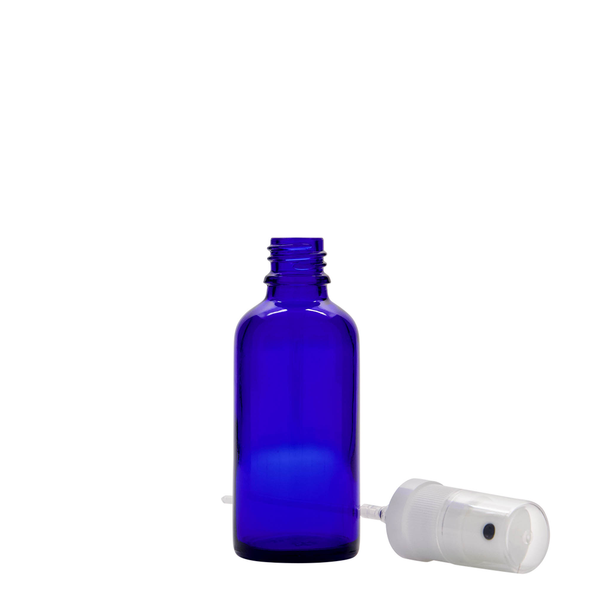 50 ml frasco pulverizador medicamento, vidrio, azul real, boca: DIN 18