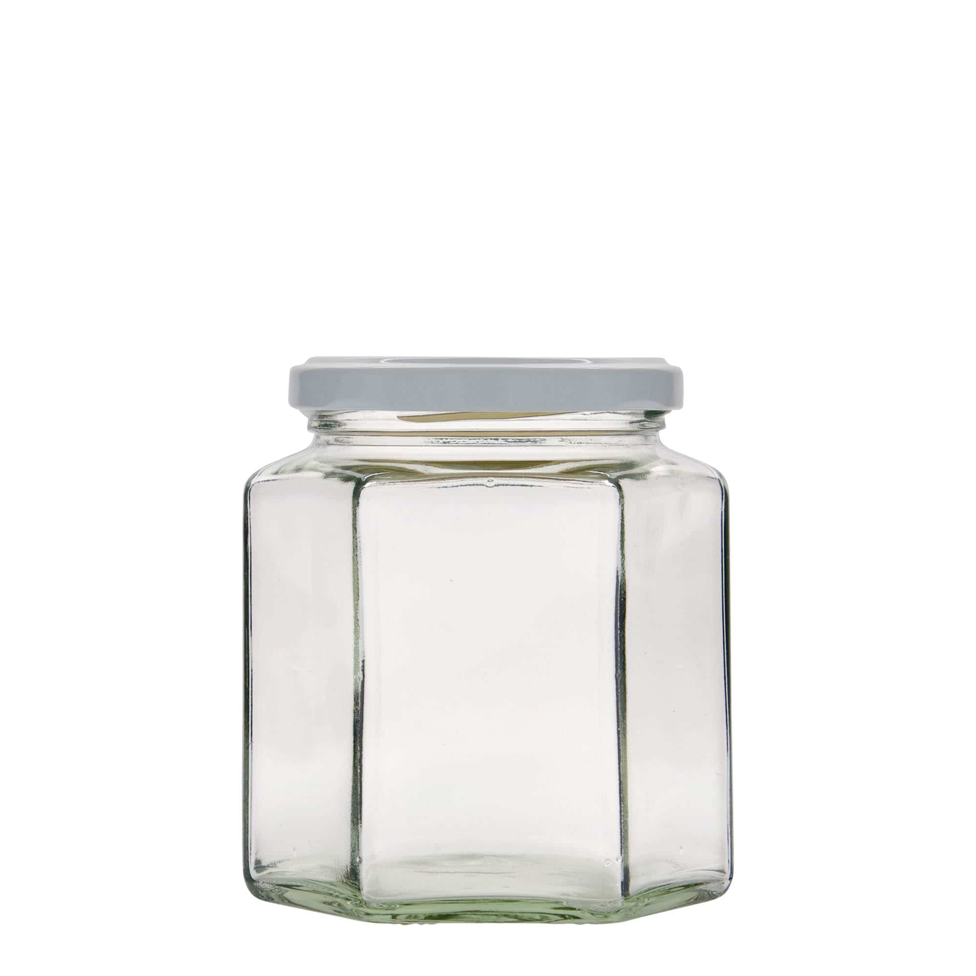 Tarro hexagonal de 390 ml, boca: Twist-Off (TO 70)