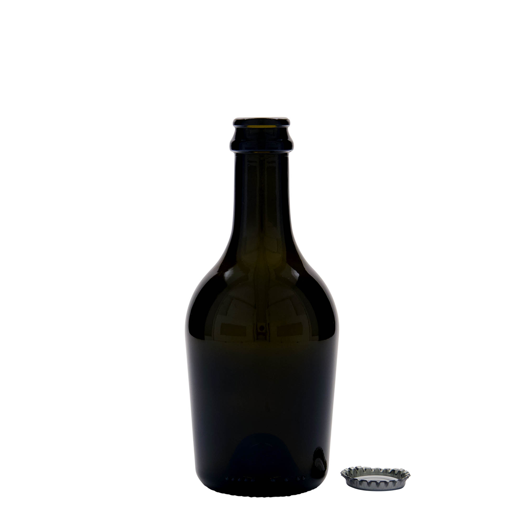 Botella de cerveza/champán de 330 ml 'Butterfly', vidrio, verde antiguo, boca: tapón corona Botella de cerveza/champán de 330 ml 'Butterfly', vidrio, verde antiguo, boca: tapón corona