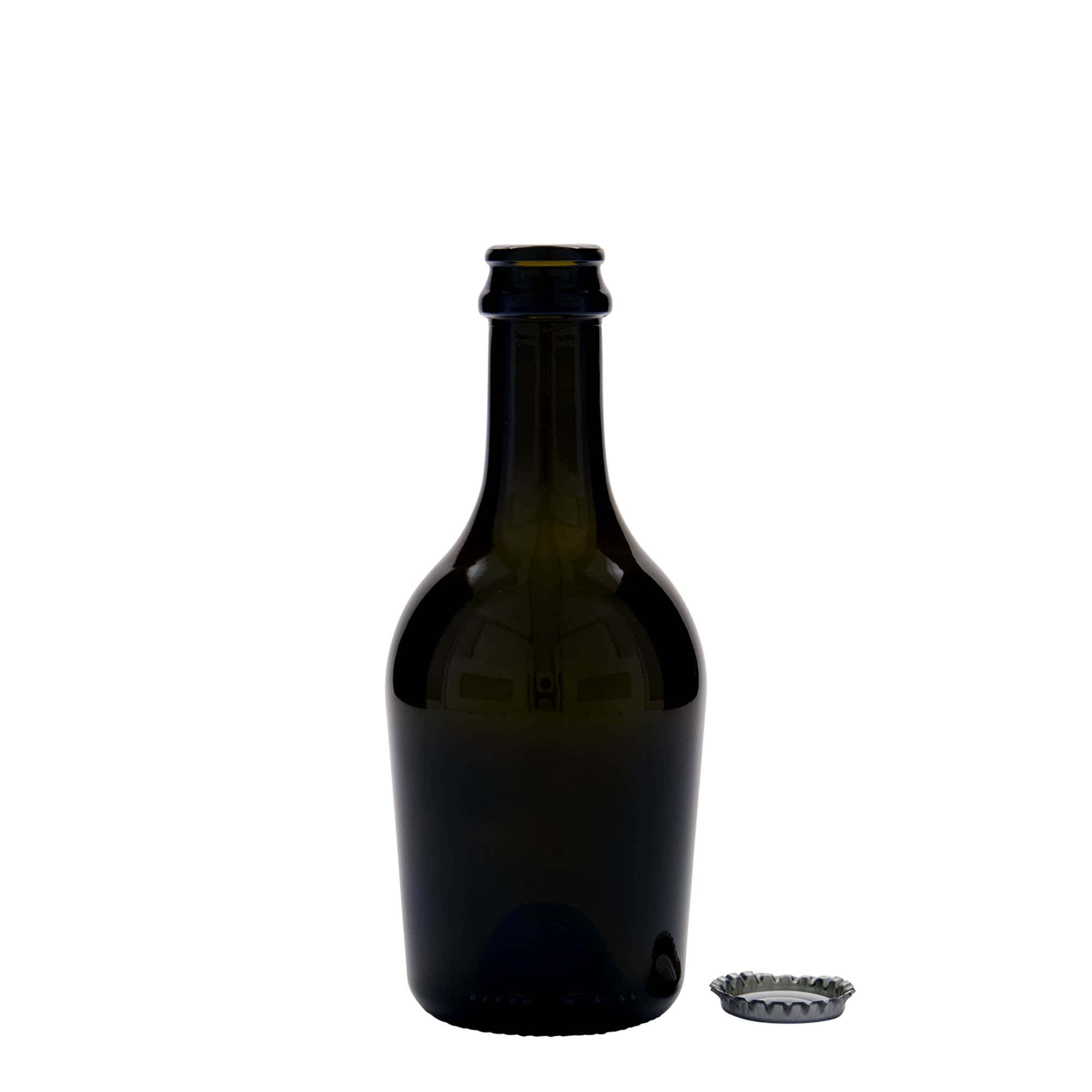 Botella de cerveza/champán de 330 ml «Butterfly», vidrio, verde antiguo, boca: tapón corona