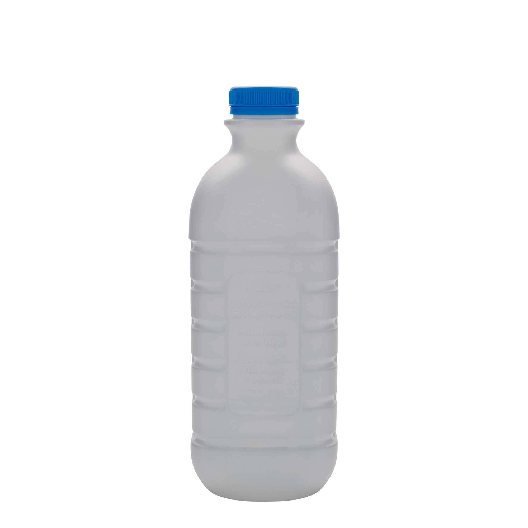 Botella de leche de 1.000 ml, rectangular, plástico HDPE, blanca, boca: PEHD40