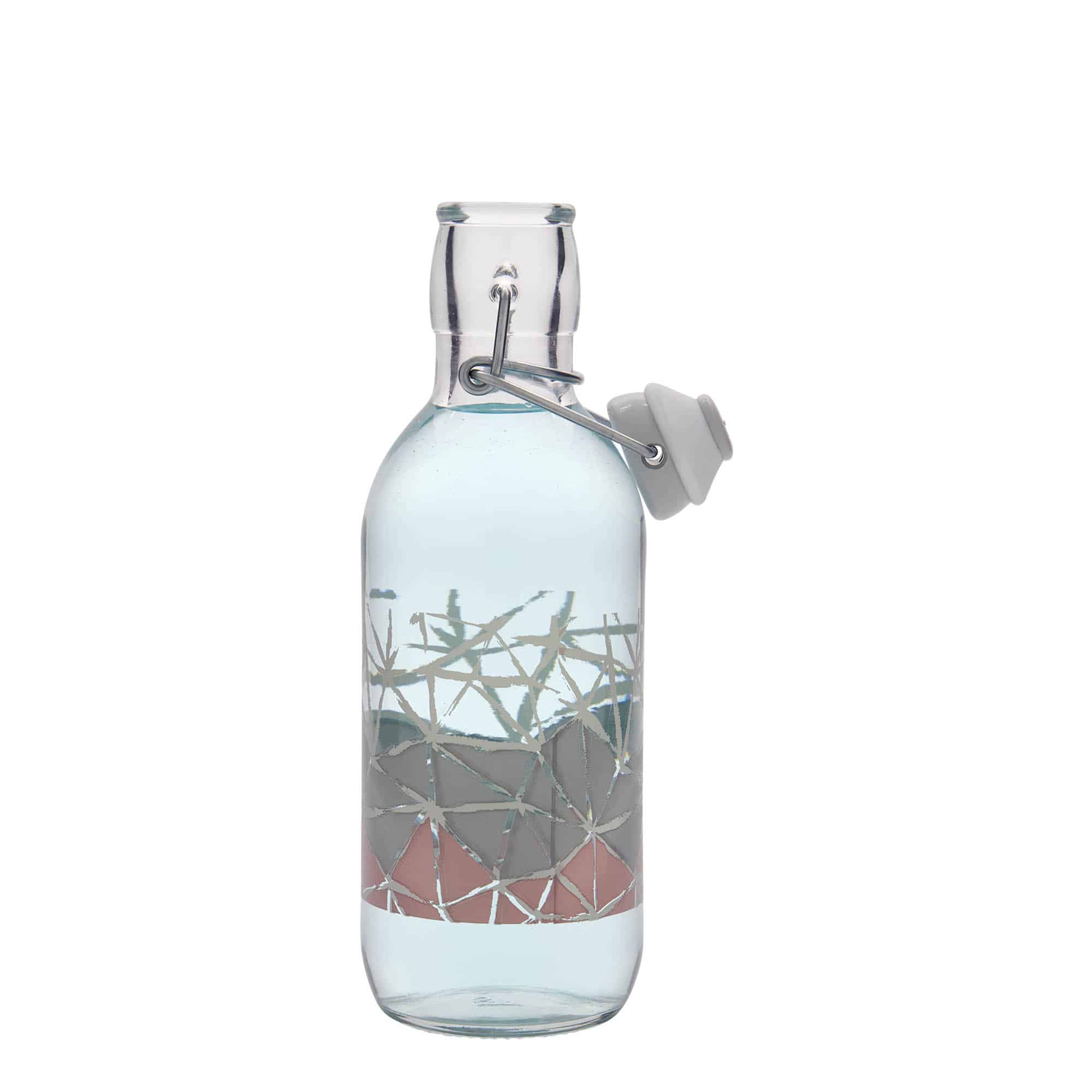 Botella de vidrio 'Emilia' de 500 ml, motivo: Manolibera rosa, boca: tapón mecánico Botella de vidrio 'Emilia' de 500 ml, motivo: Manolibera rosa, boca: tapón mecánico