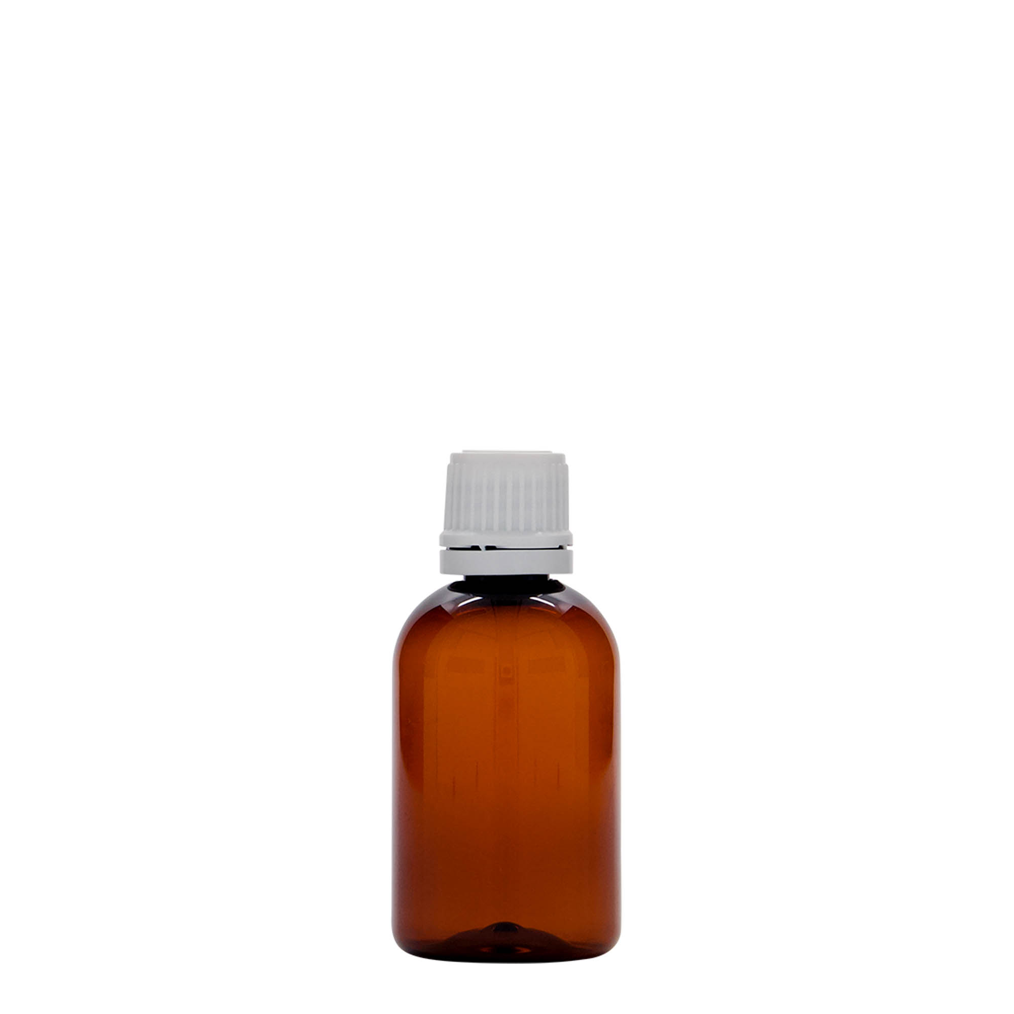 Botella médica PET de 50 ml 'Easy Living', marrón, plástico, boca: DIN 18
