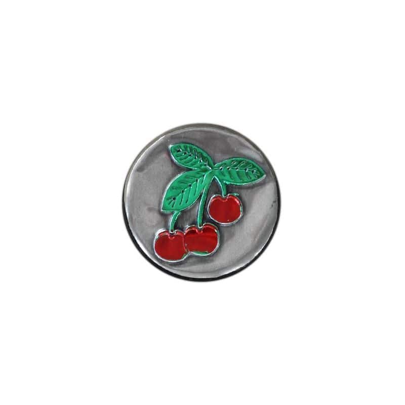 Etiqueta de estaño 'Cereza', redonda, metal, plateado Etiqueta de estaño 'Cereza', redonda, metal, plateado