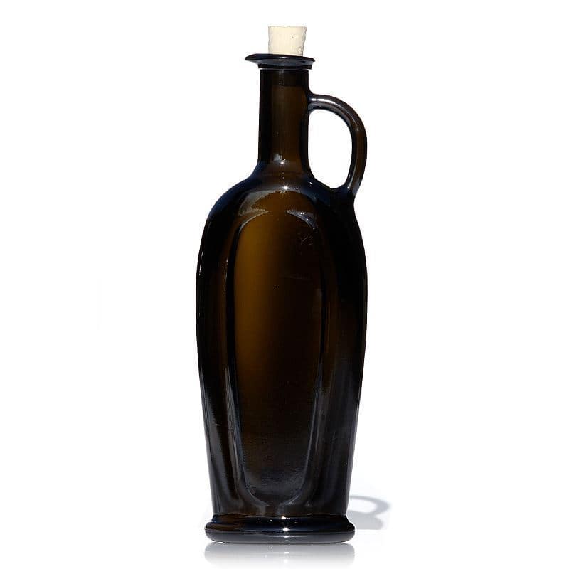 Botella de vidrio 'Eleganta' de 500 ml, ovalada, verde antiguo, boca: corcho