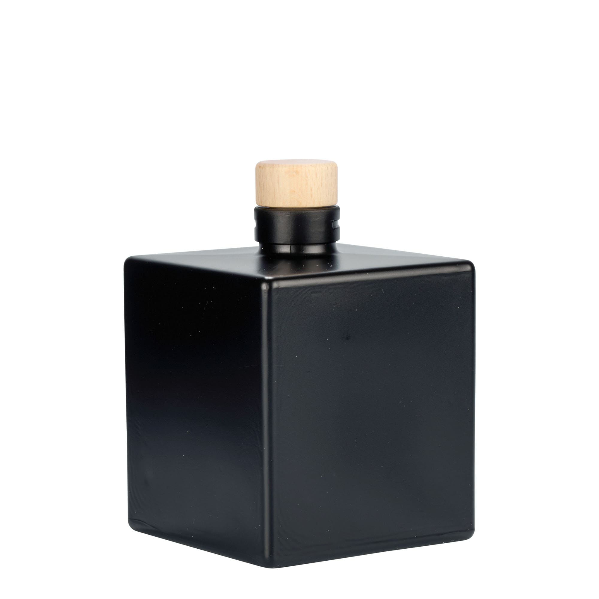 Botella de vidrio de 500 ml 'Cube', cuadrada, negra, boca: corcho