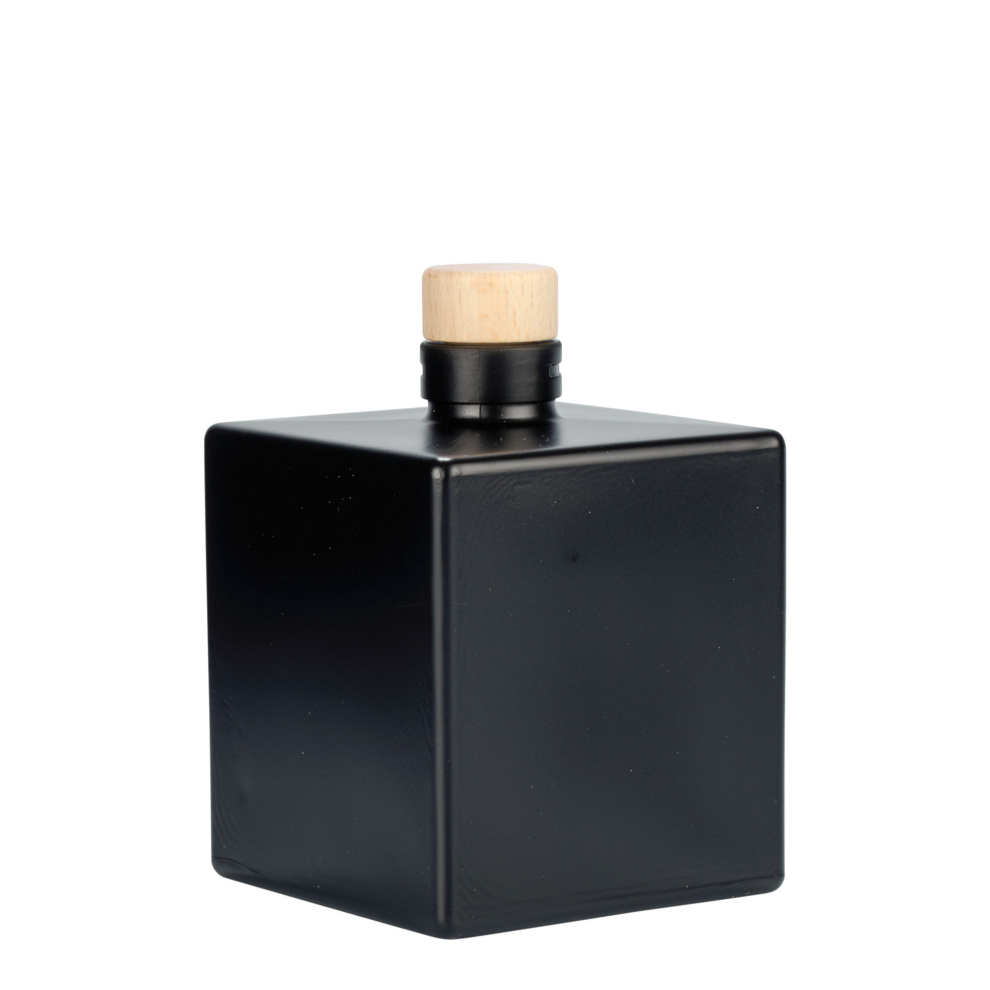 Botella de vidrio de 500 ml 'Cube', cuadrada, negra, boca: corcho