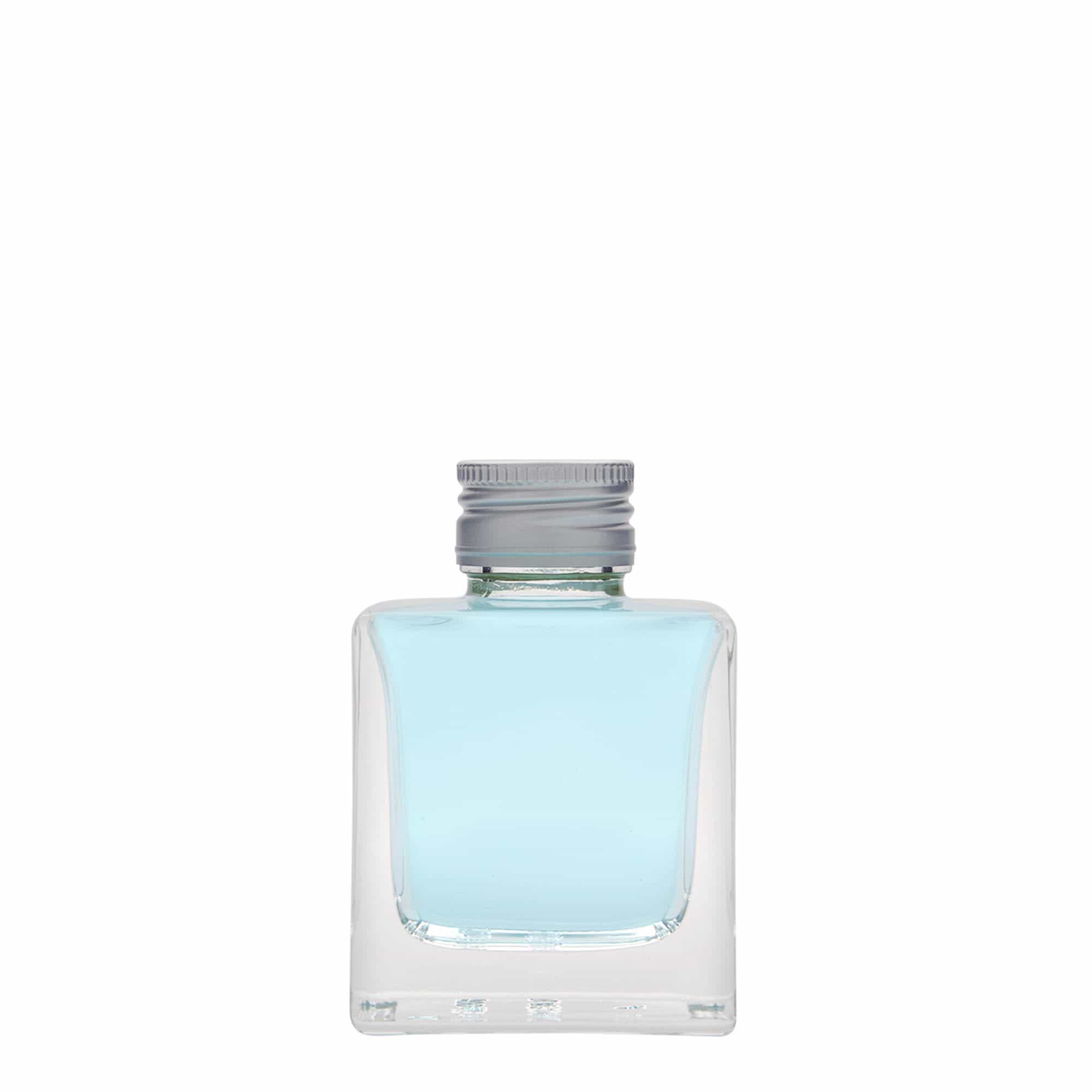 Botella de vidrio de 100 ml «Cube», cuadrada, boca: PP 28