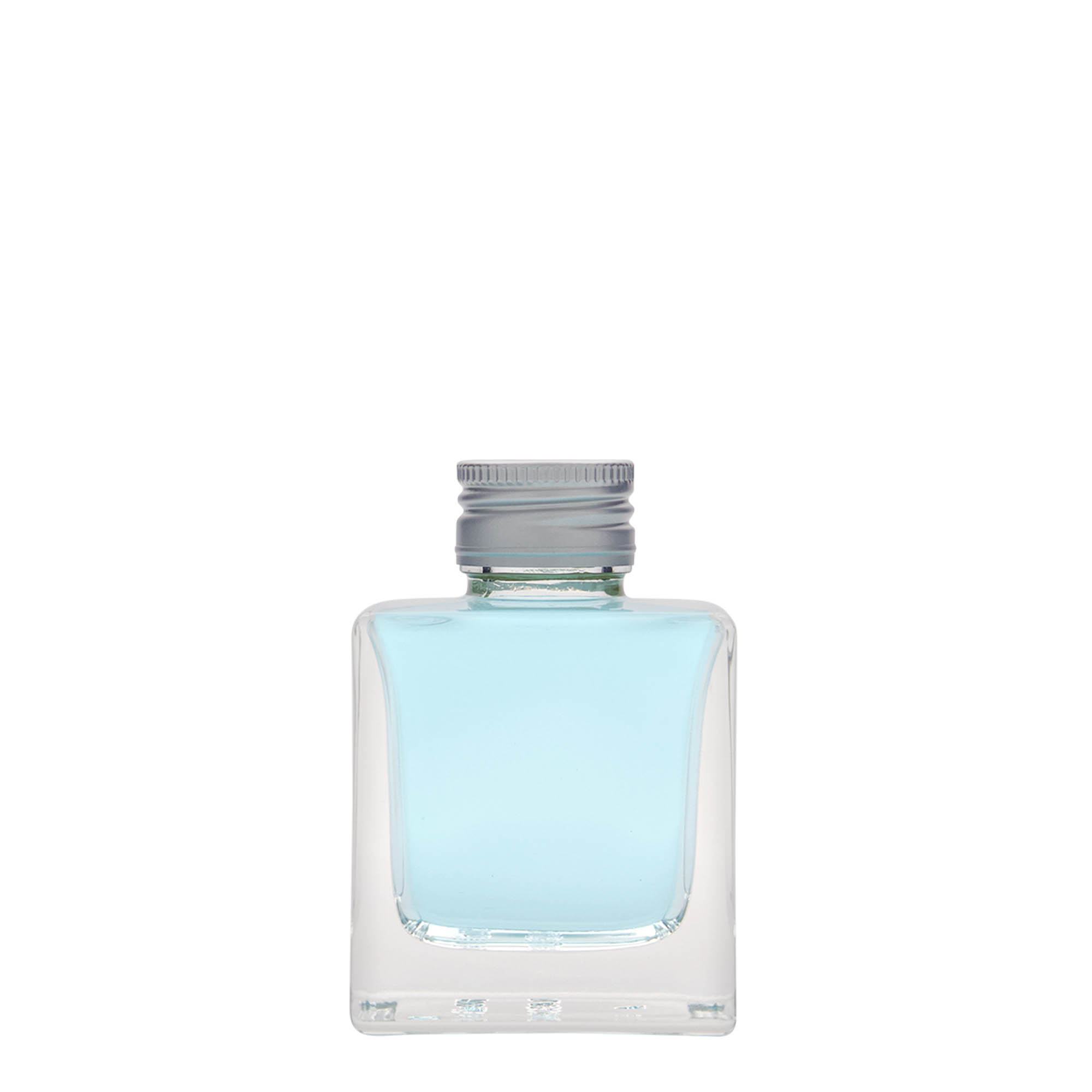 Botella de vidrio de 100 ml «Cube», cuadrada, boca: PP 28