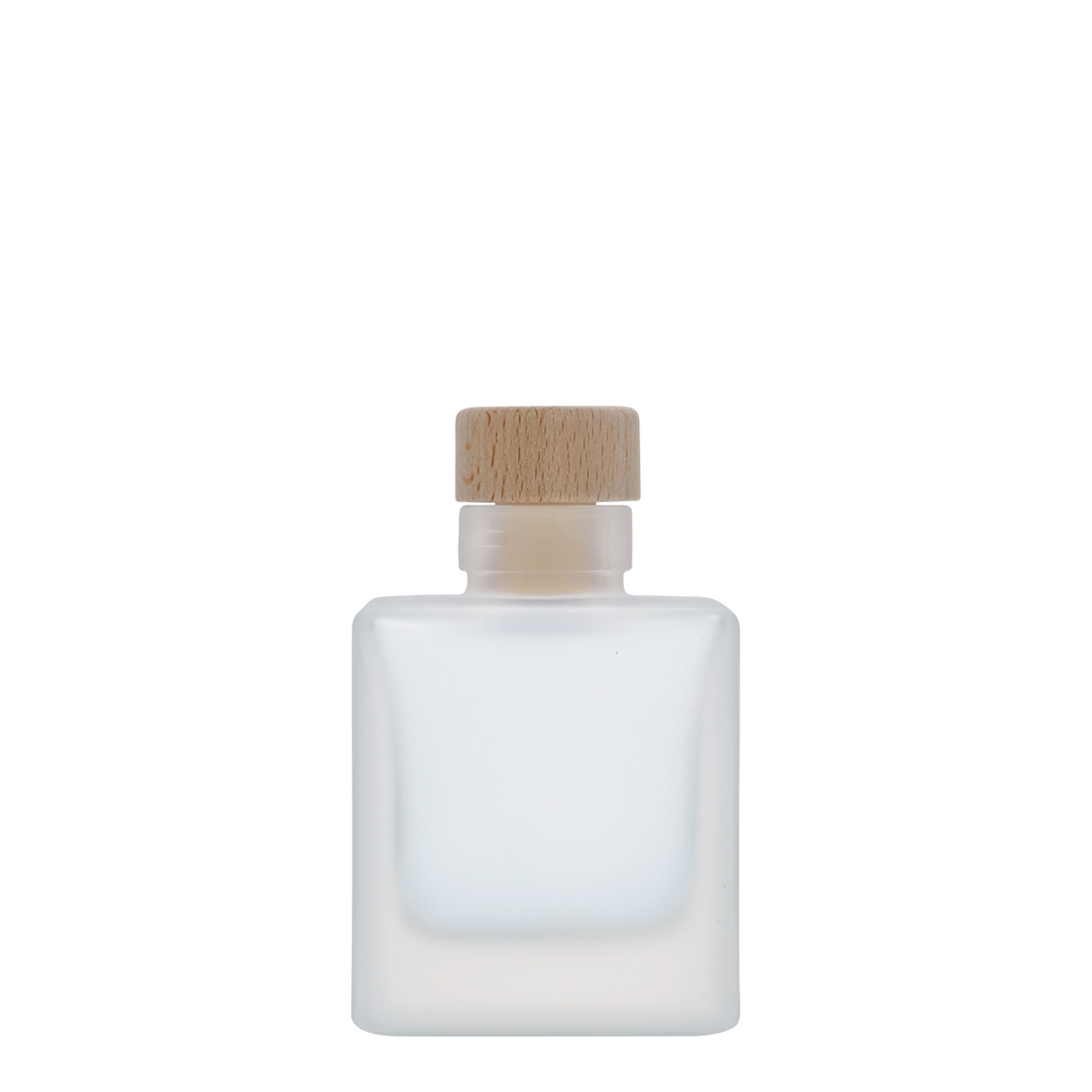 Botella de cristal de 100 ml 'Cube', cuadrada, esmerilada, boca: corcho