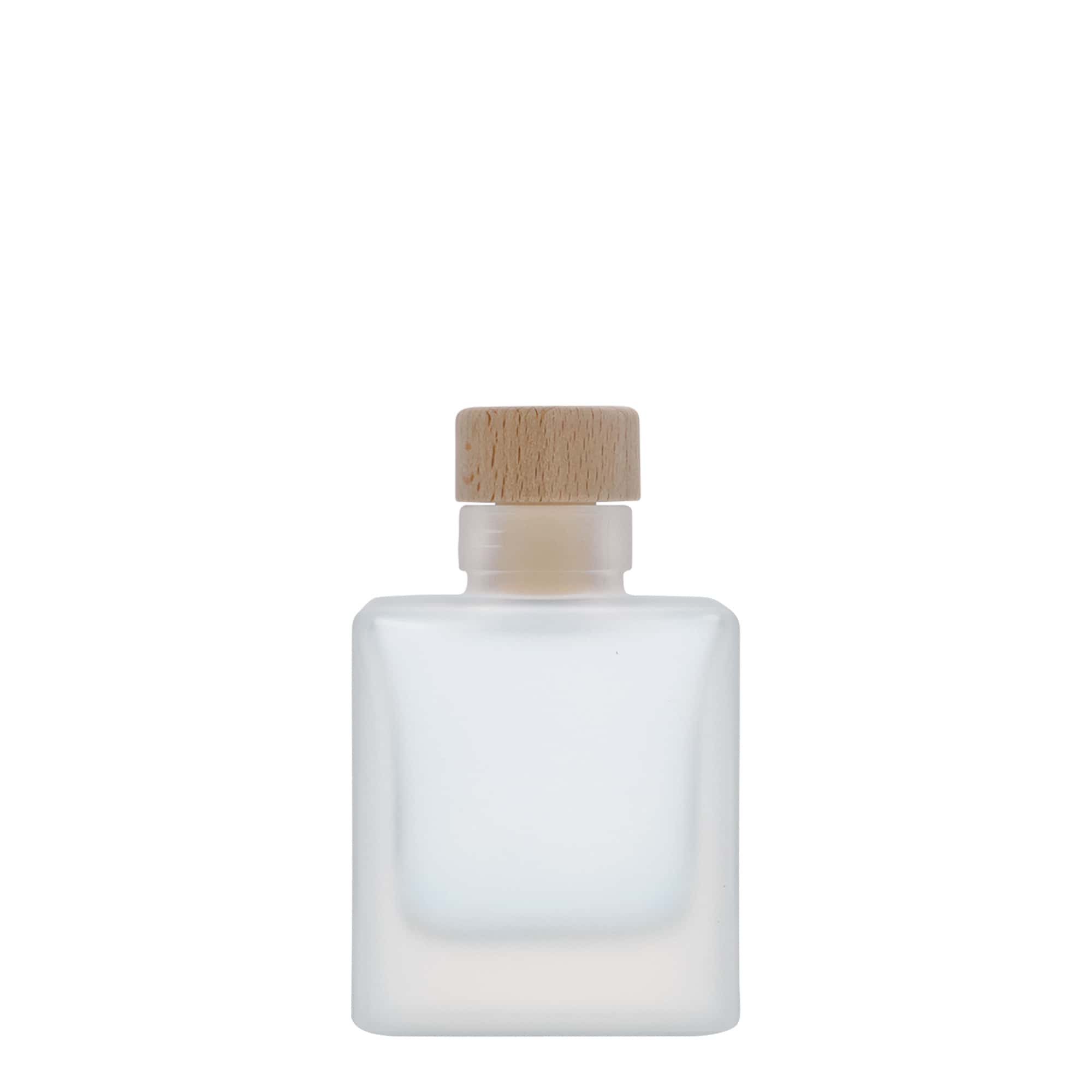 Botella de cristal de 100 ml 'Cube', cuadrada, esmerilada, boca: corcho