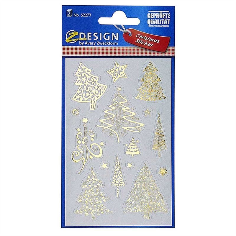 Pegatinas Zweckform 'Árboles de Navidad', papel, dorado