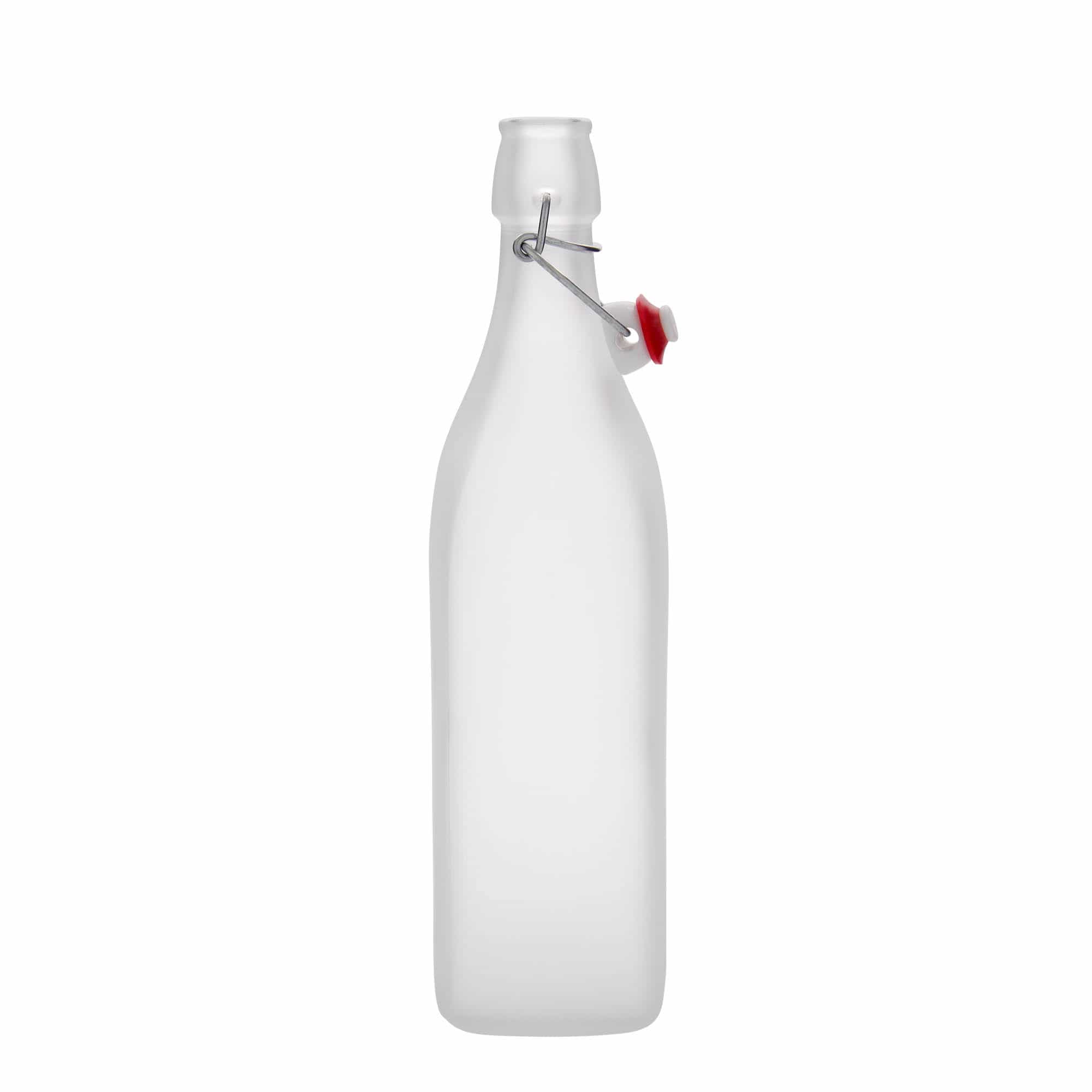 Botella de vidrio 'Swing' de 1000 ml, cuadrada, blanco, boca: tapón mecánico