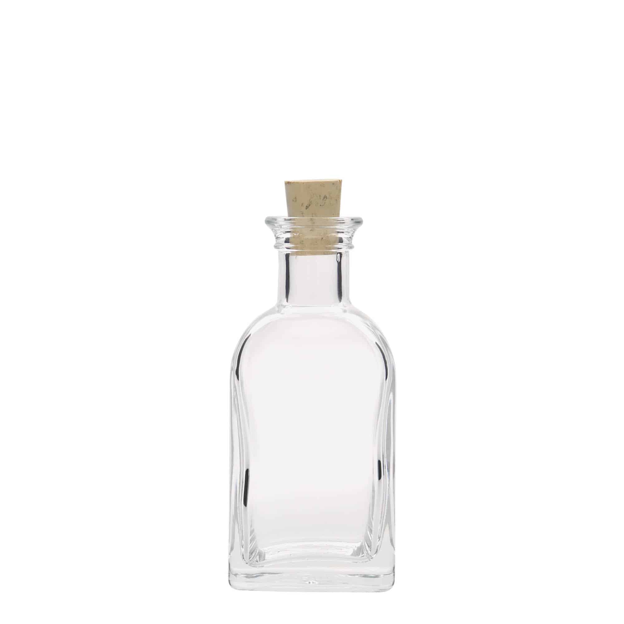 Botella de vidrio de farmacia 'Carré' de 100 ml, cuadrada, boca: corcho