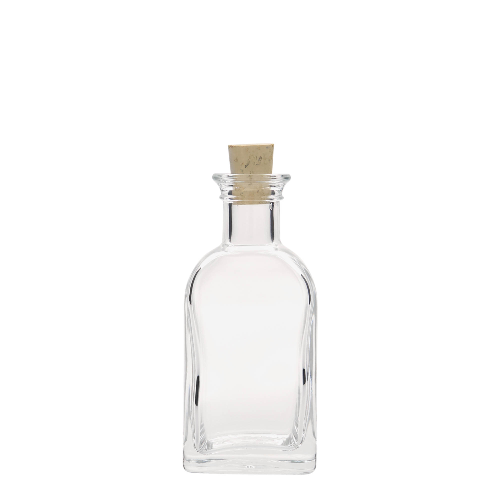 Botella de cristal de 100 ml Apotheker Carré, cuadrada, boca: corcho Botella de cristal de 100 ml Apotheker Carré, cuadrada, boca: corcho