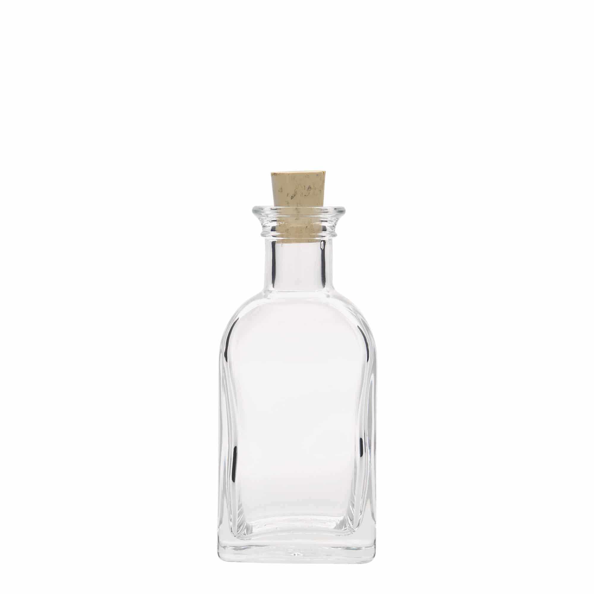 Botella de cristal de 100 ml Apotheker Carré, cuadrada, boca: corcho