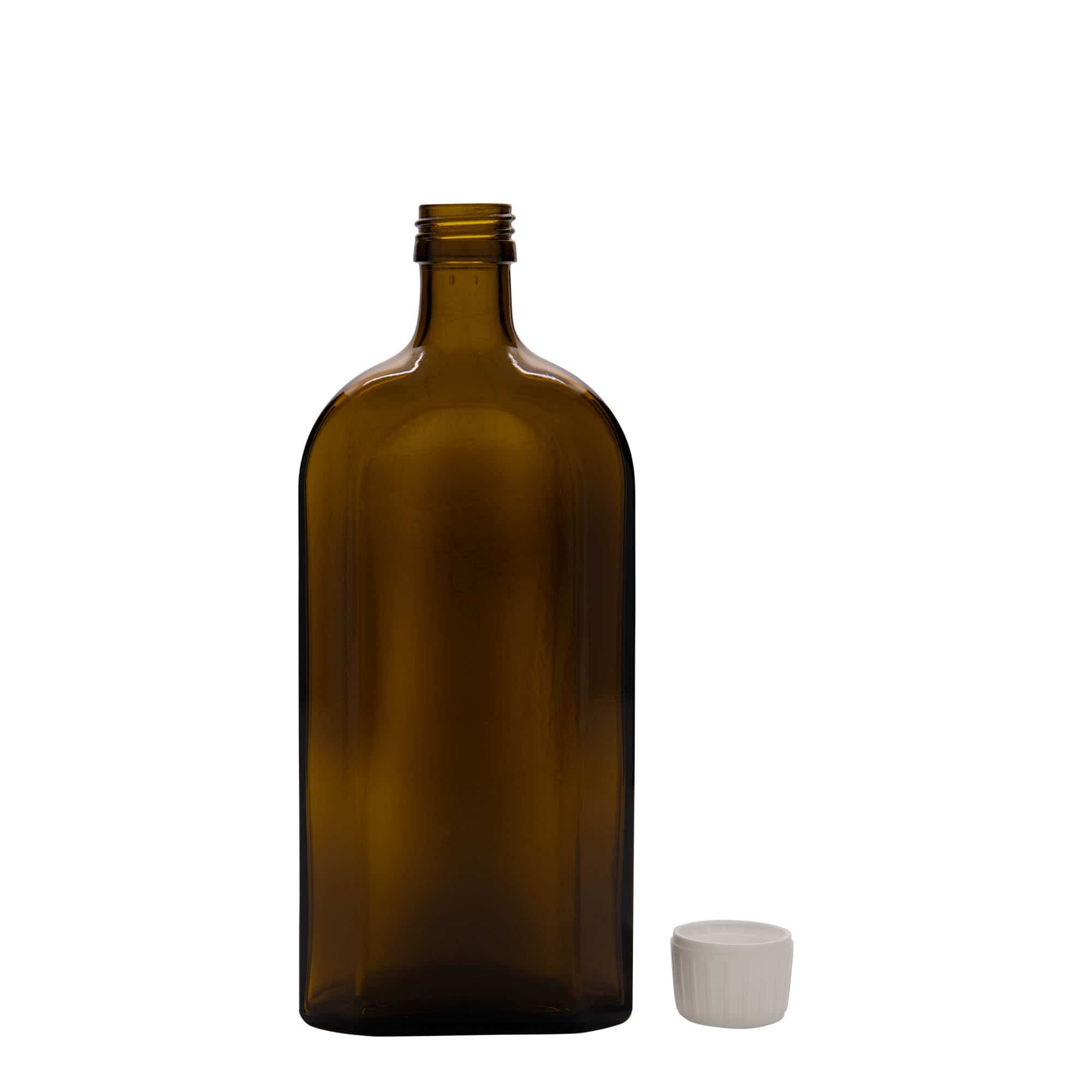 Frasco de medicamentos 'Meplat' de 500 ml, ovalado, vidrio, marrón, boca: PP 28