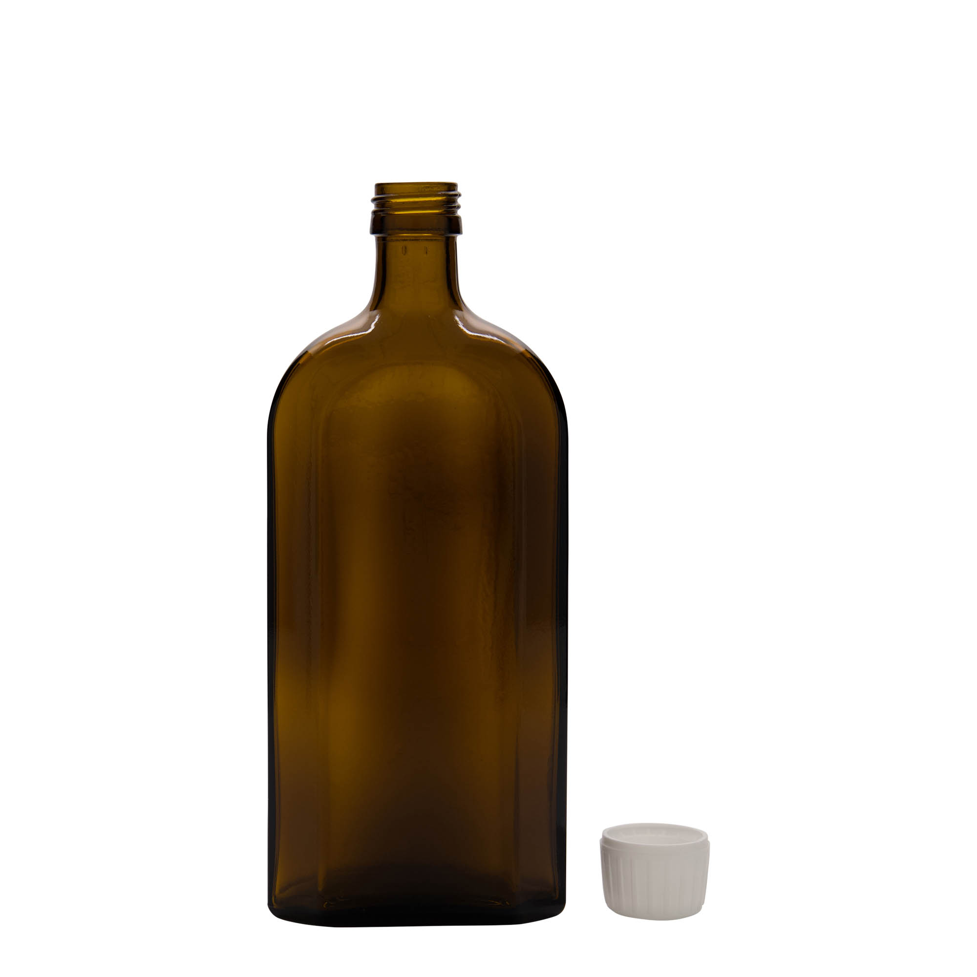 500 ml frasco medicinal Meplat, ovalado, vidrio, marrón, boca: PP 28