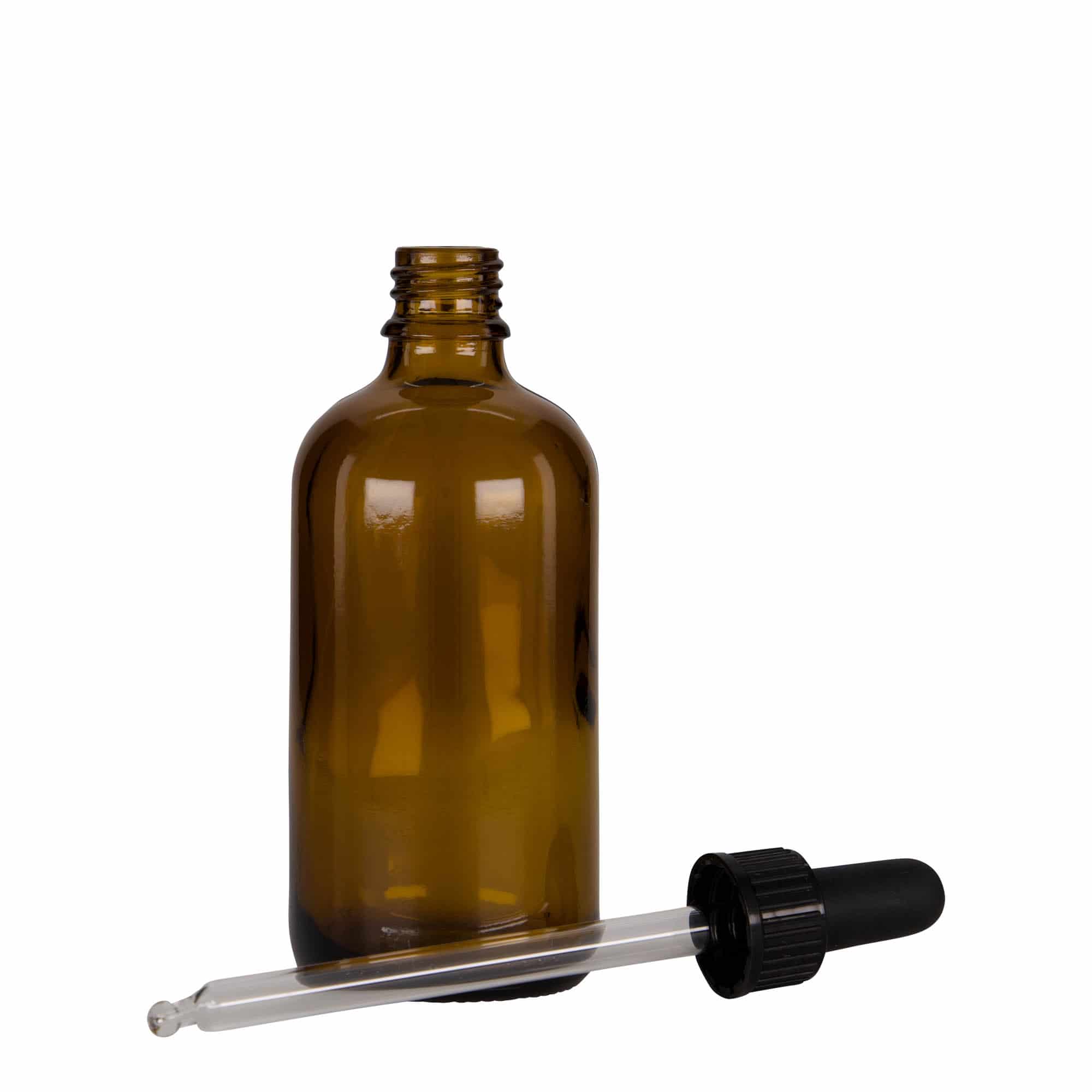 Frasco cuentagotas de medicamentos de 100 ml, vidrio, marrón-negro, boca: DIN 18