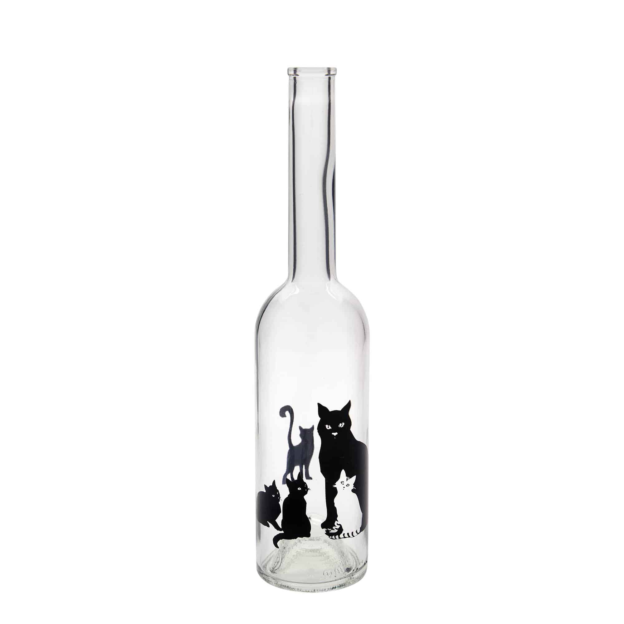 Botella de vidrio de 500 ml 'Opera', motivo: gatos, boca: corcho