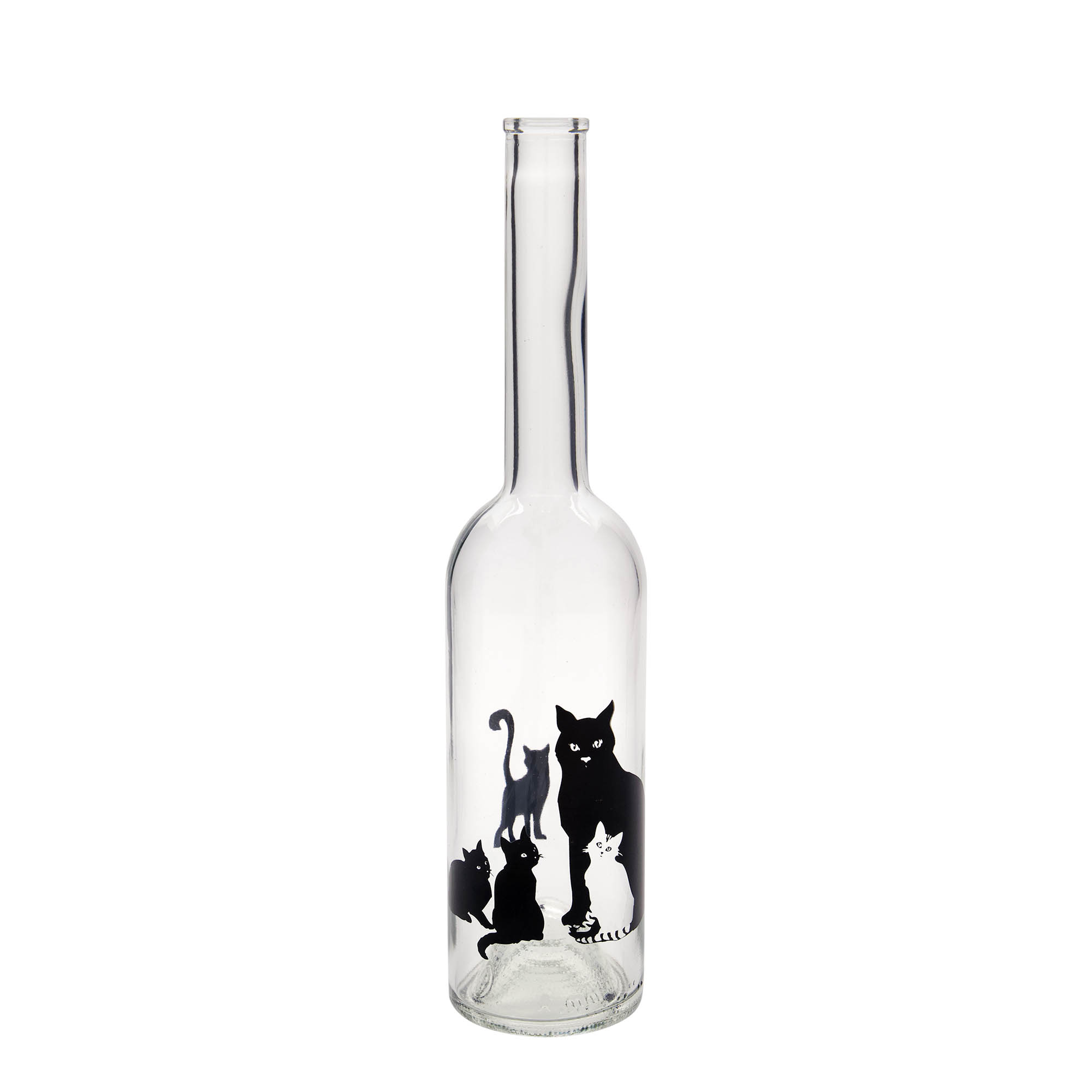 Botella de vidrio de 500 ml «Opera», motivo: gatos, boca: corcho